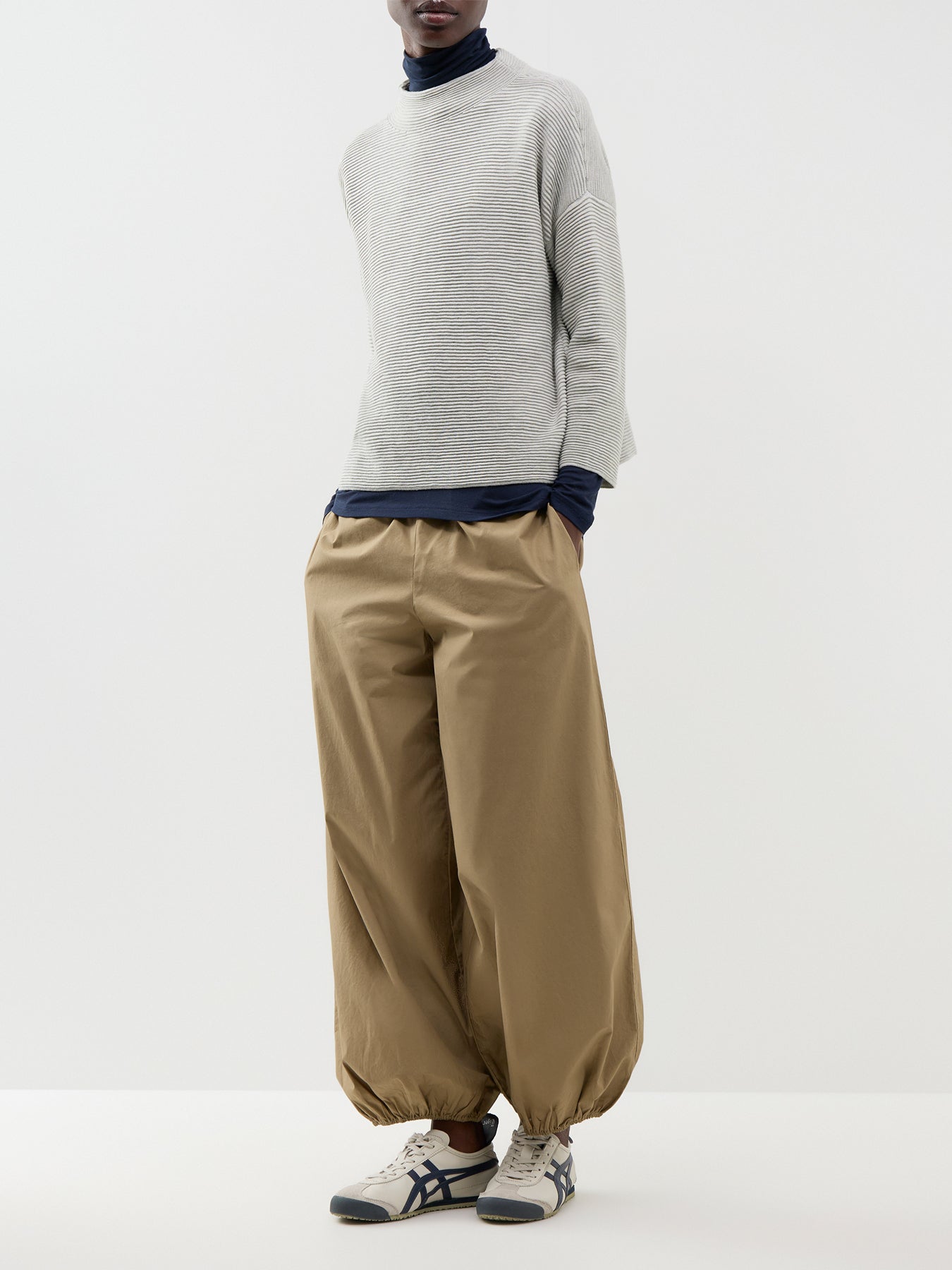 Organic Cotton Blend Funnel Neck Bracelet Sleeve Sweater - Sea Salt