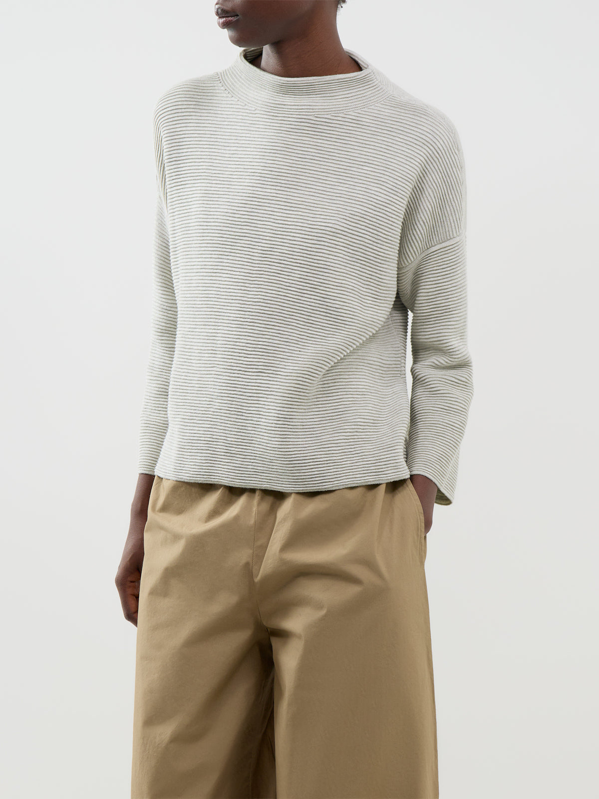 Organic Cotton Blend Funnel Neck Bracelet Sleeve Sweater - Sea Salt