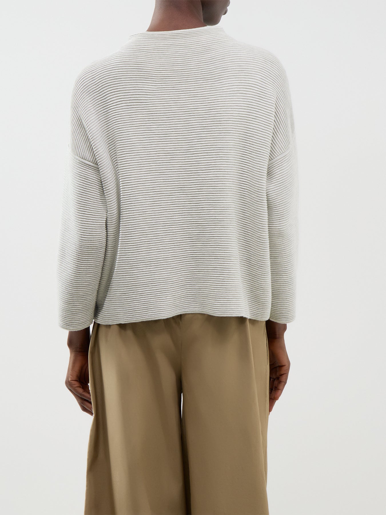 Organic Cotton Blend Funnel Neck Bracelet Sleeve Sweater - Sea Salt