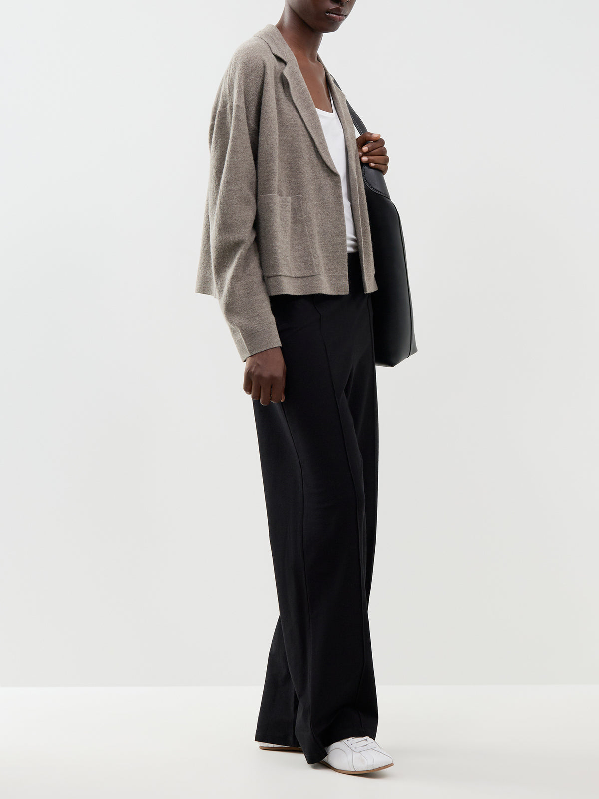 Wool Notch Collar Cardigan - Cobblestone
