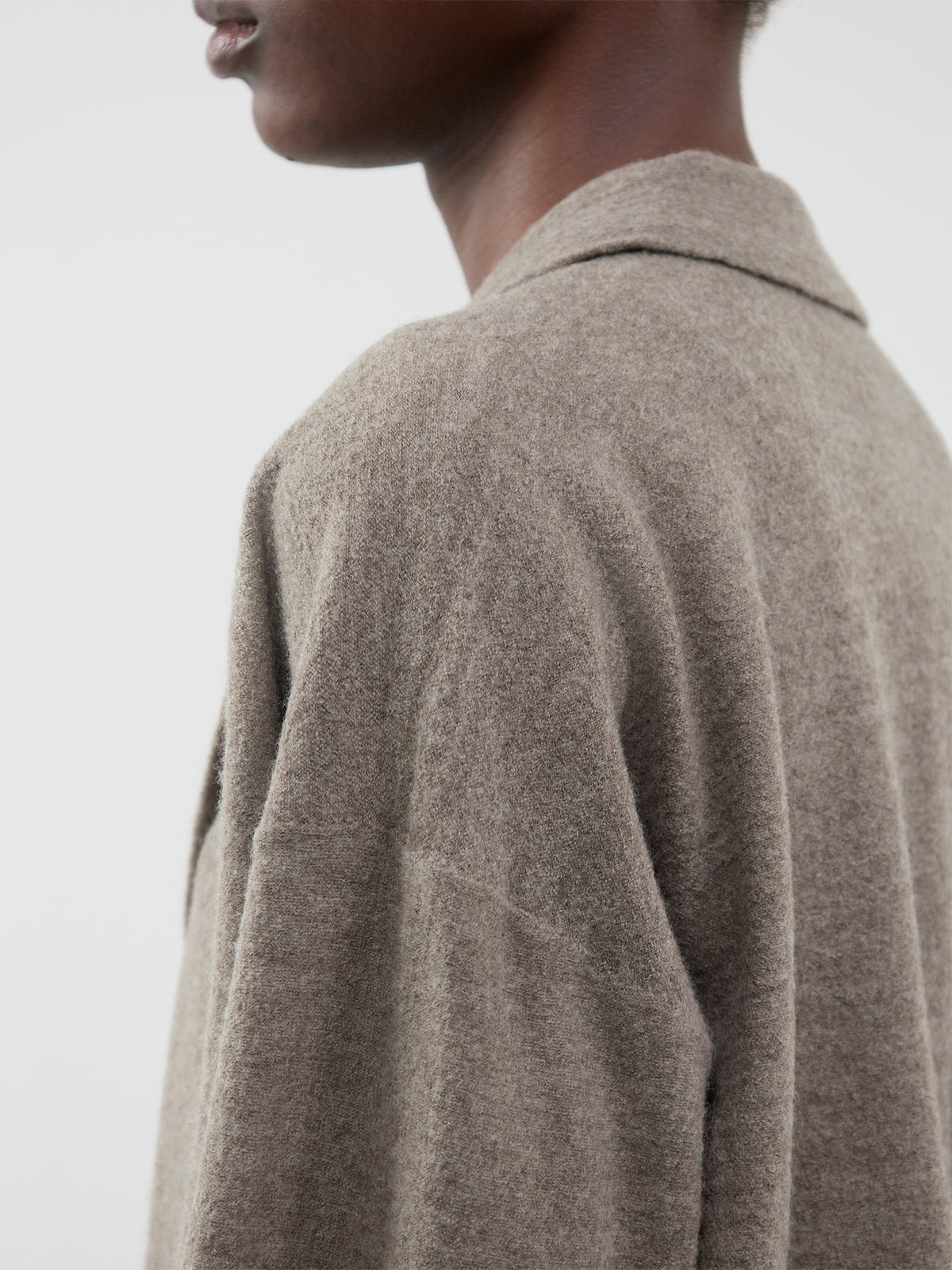 Wool Notch Collar Cardigan - Cobblestone