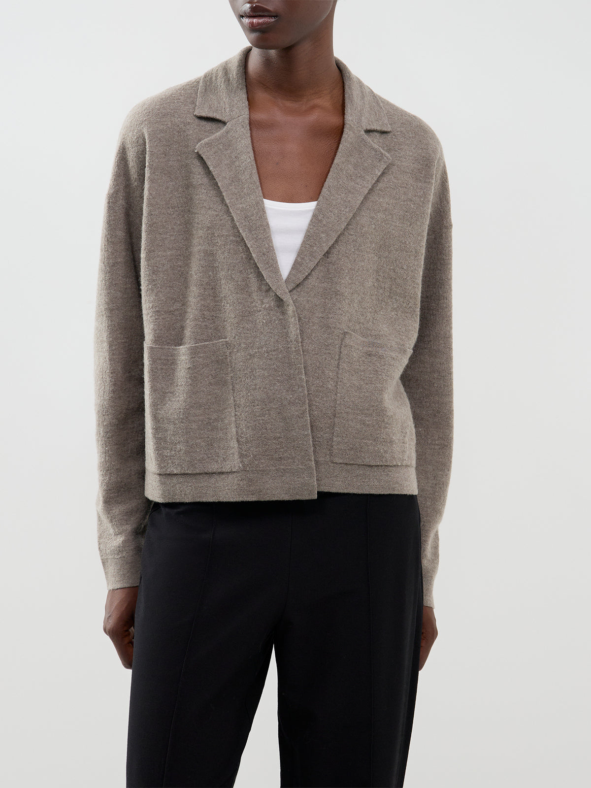 Wool Notch Collar Cardigan - Cobblestone