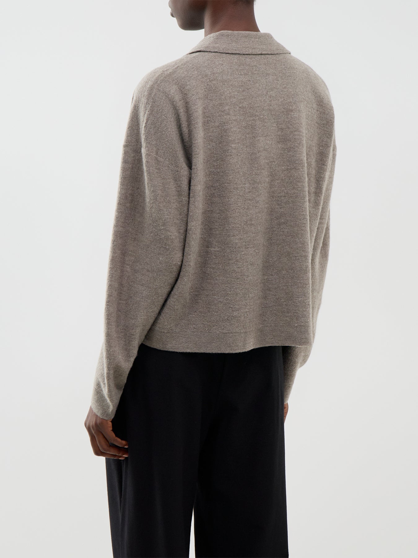 Wool Notch Collar Cardigan - Cobblestone