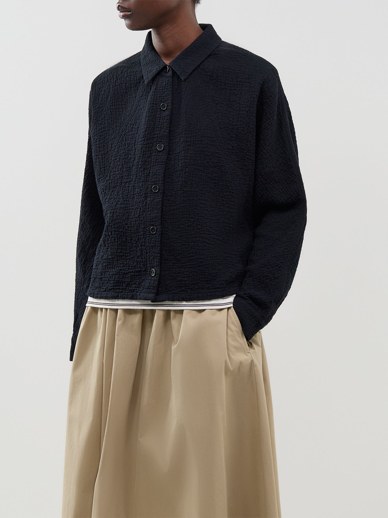 Organic Cotton Cropped Collar Jacket - Black