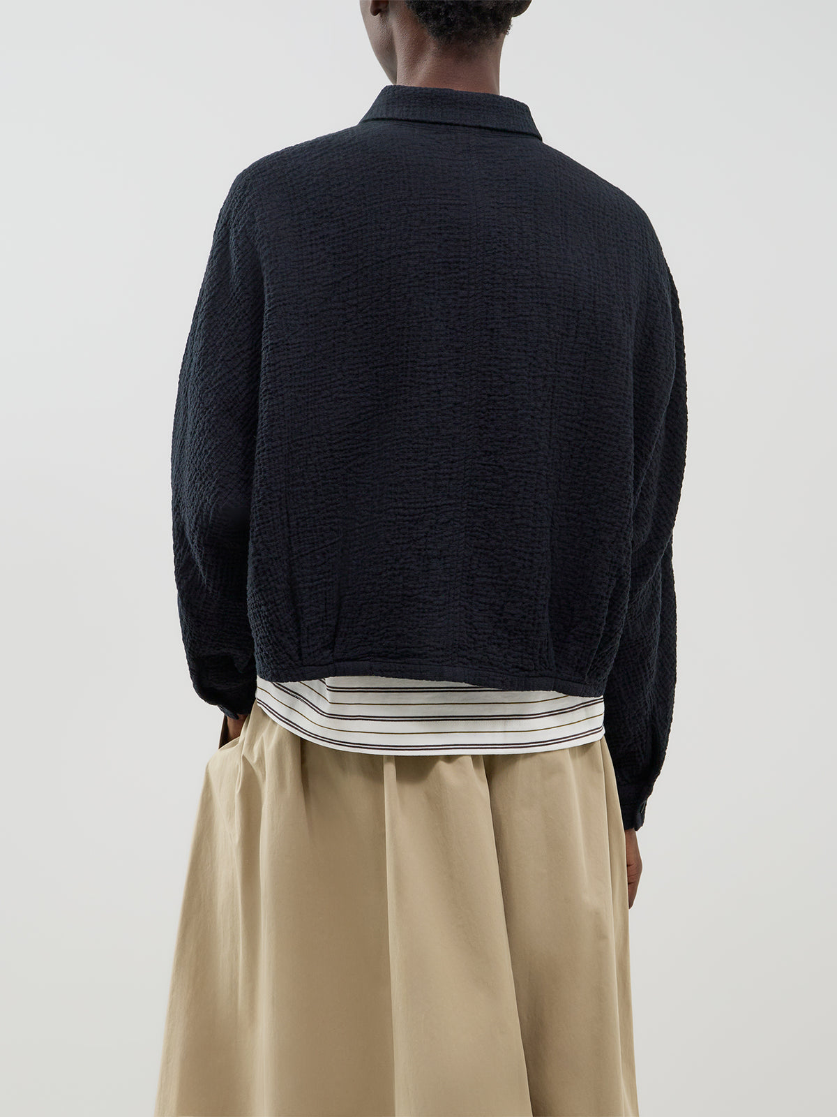Organic Cotton Cropped Collar Jacket - Black
