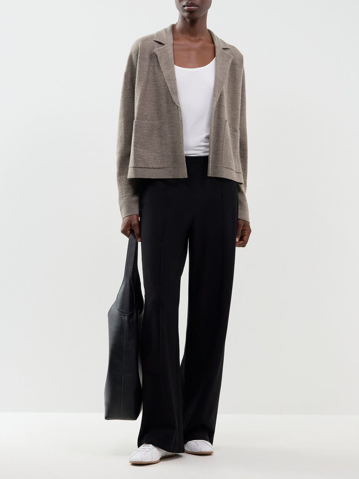 High-Waisted Wide-Leg Pintuck Trousers - Black