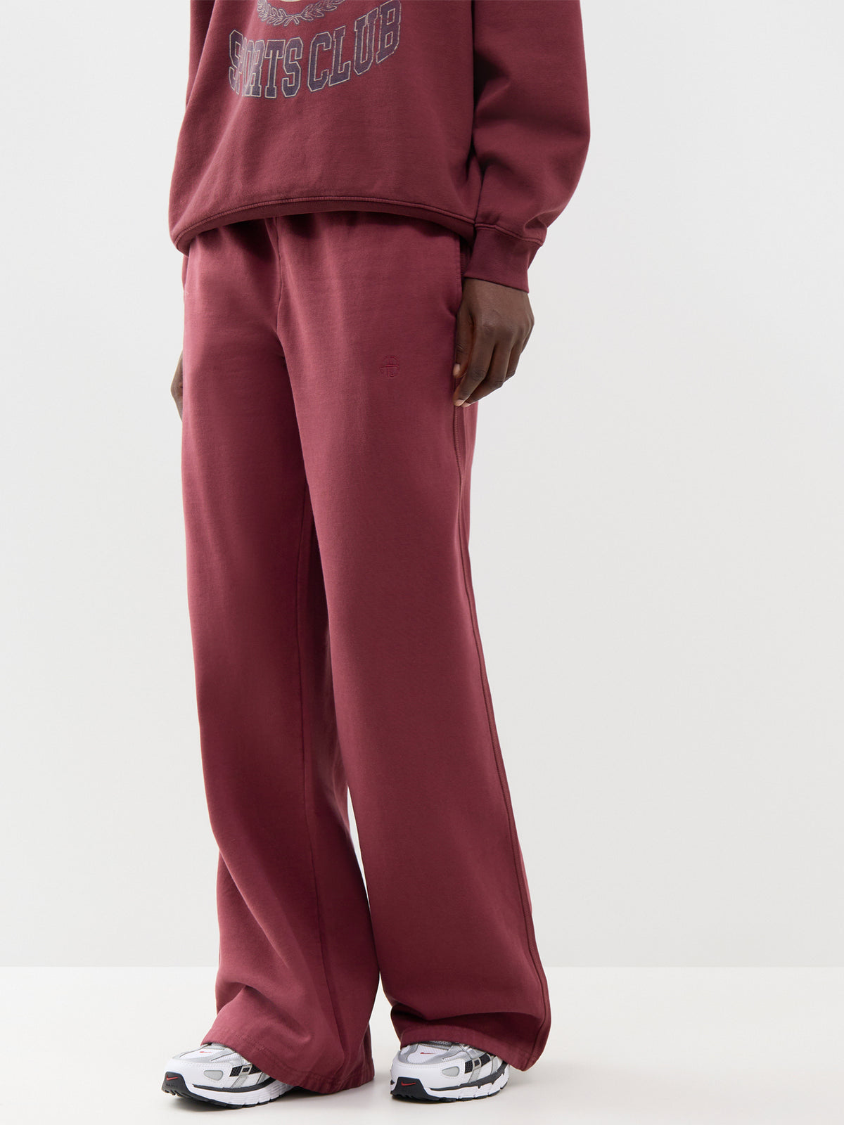 Kacey Cotton Wide-Leg Sweatpants - Burgundy