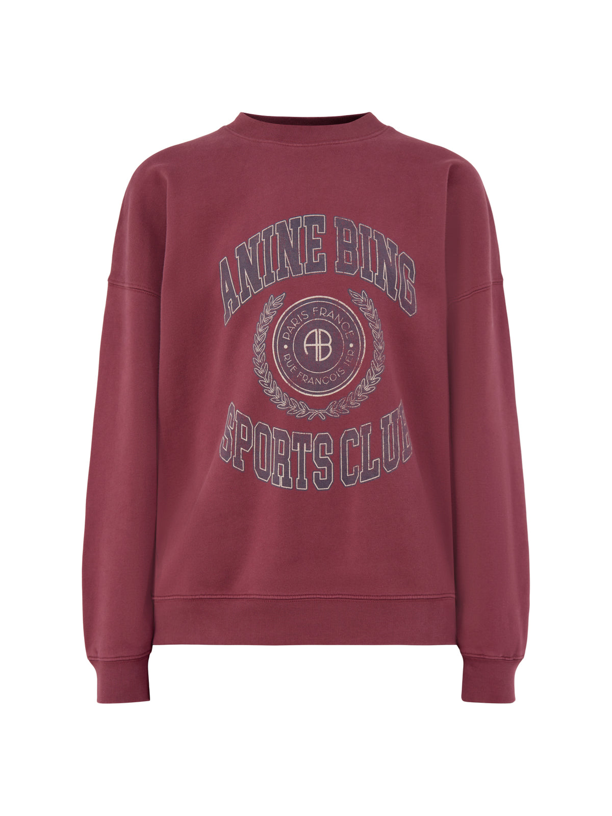 Miles Collegiate Cotton Crew Neck Sweatshirt - Burgundy