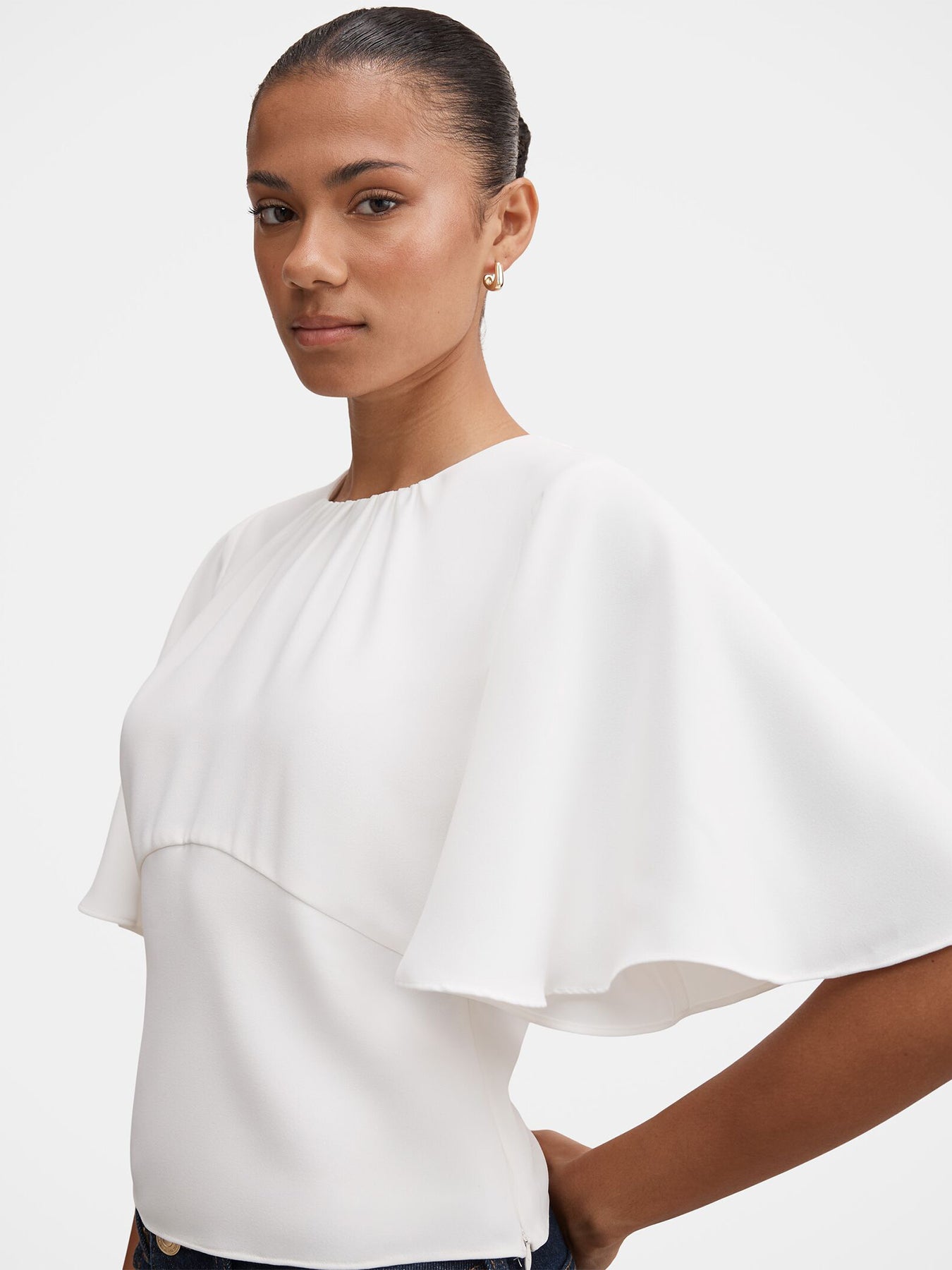 Kirsten Flutter Sleeve Top - Porcelain