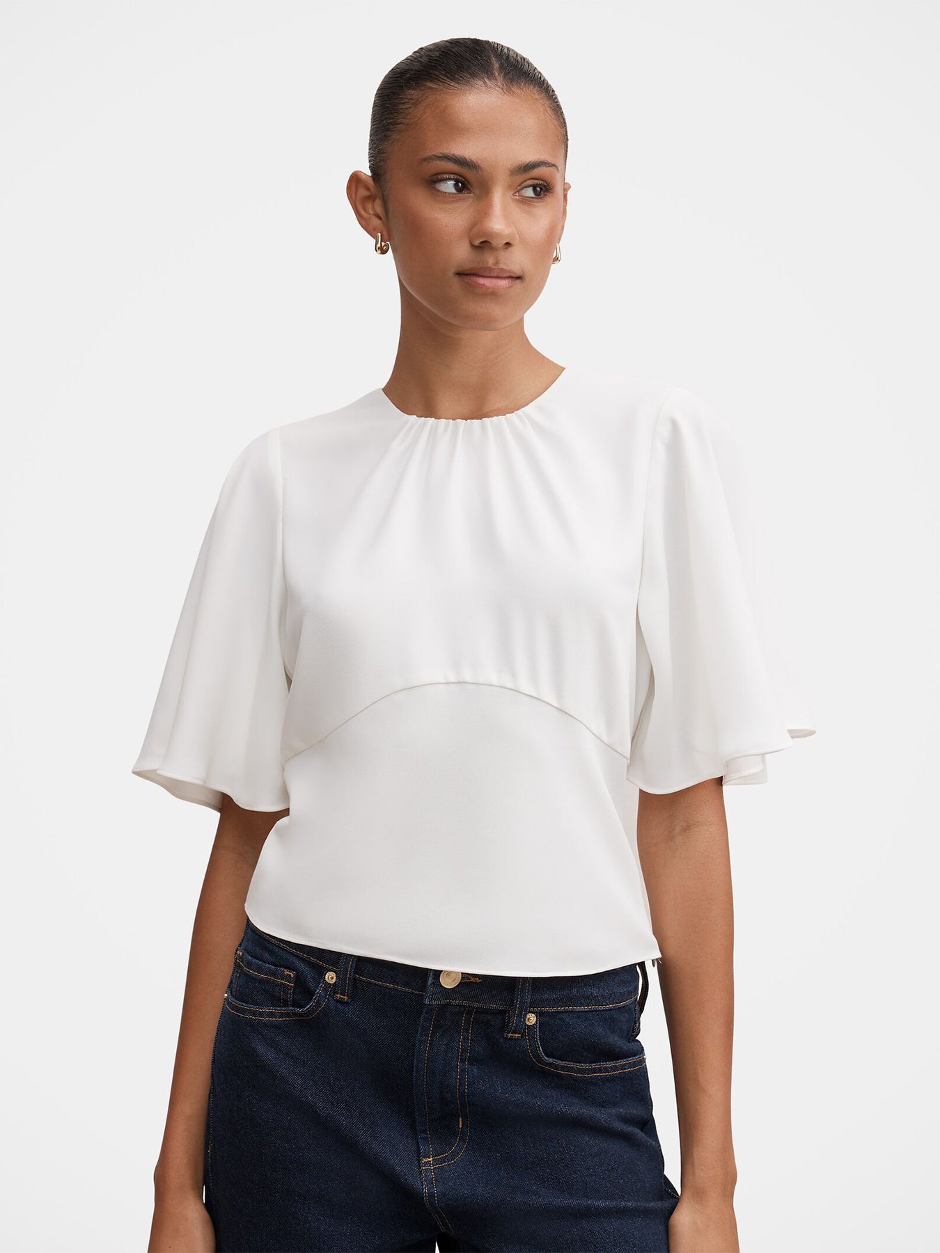Kirsten Flutter Sleeve Top - Porcelain