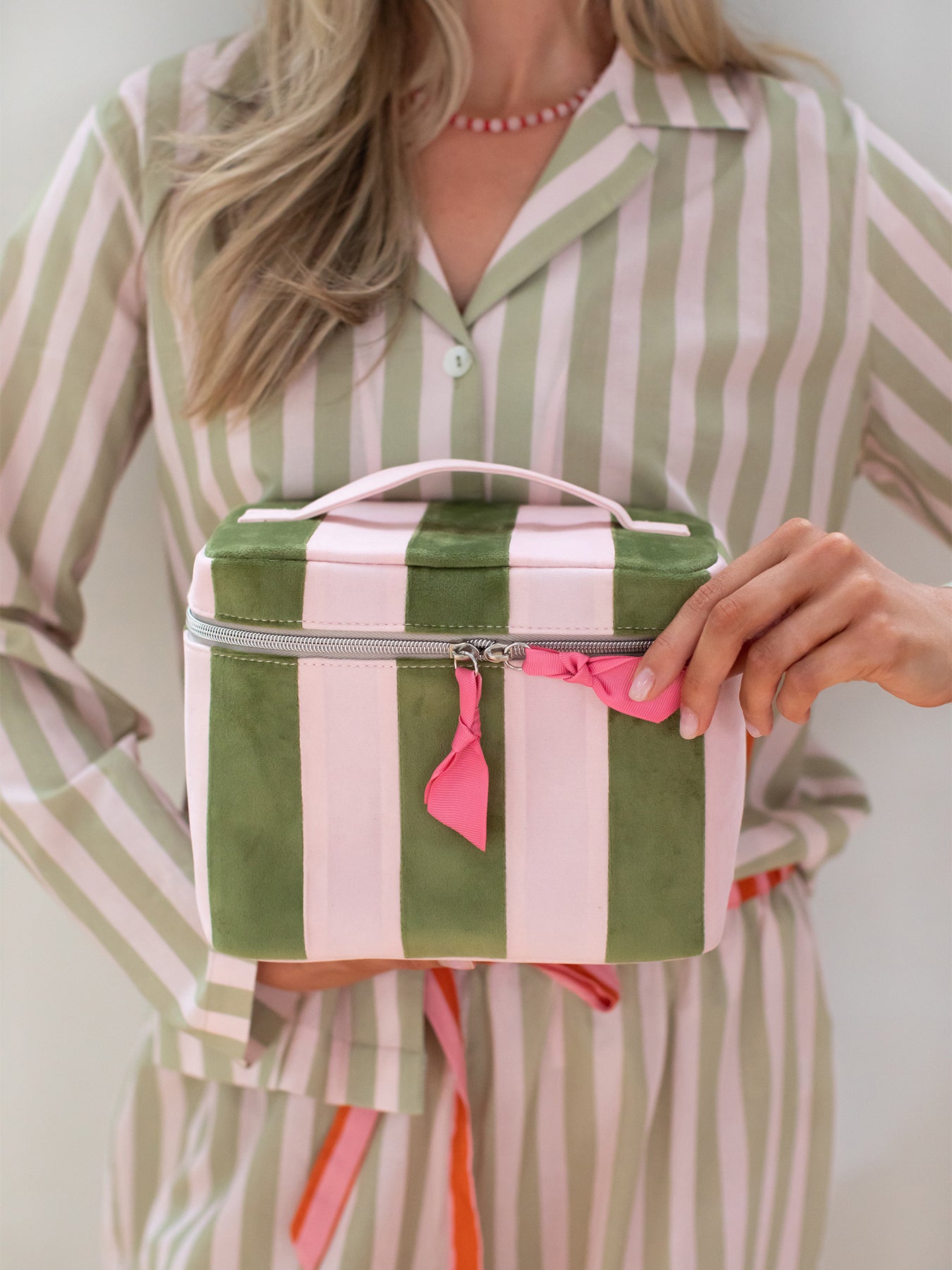 Stripe Large Vanity Case Pink & Green