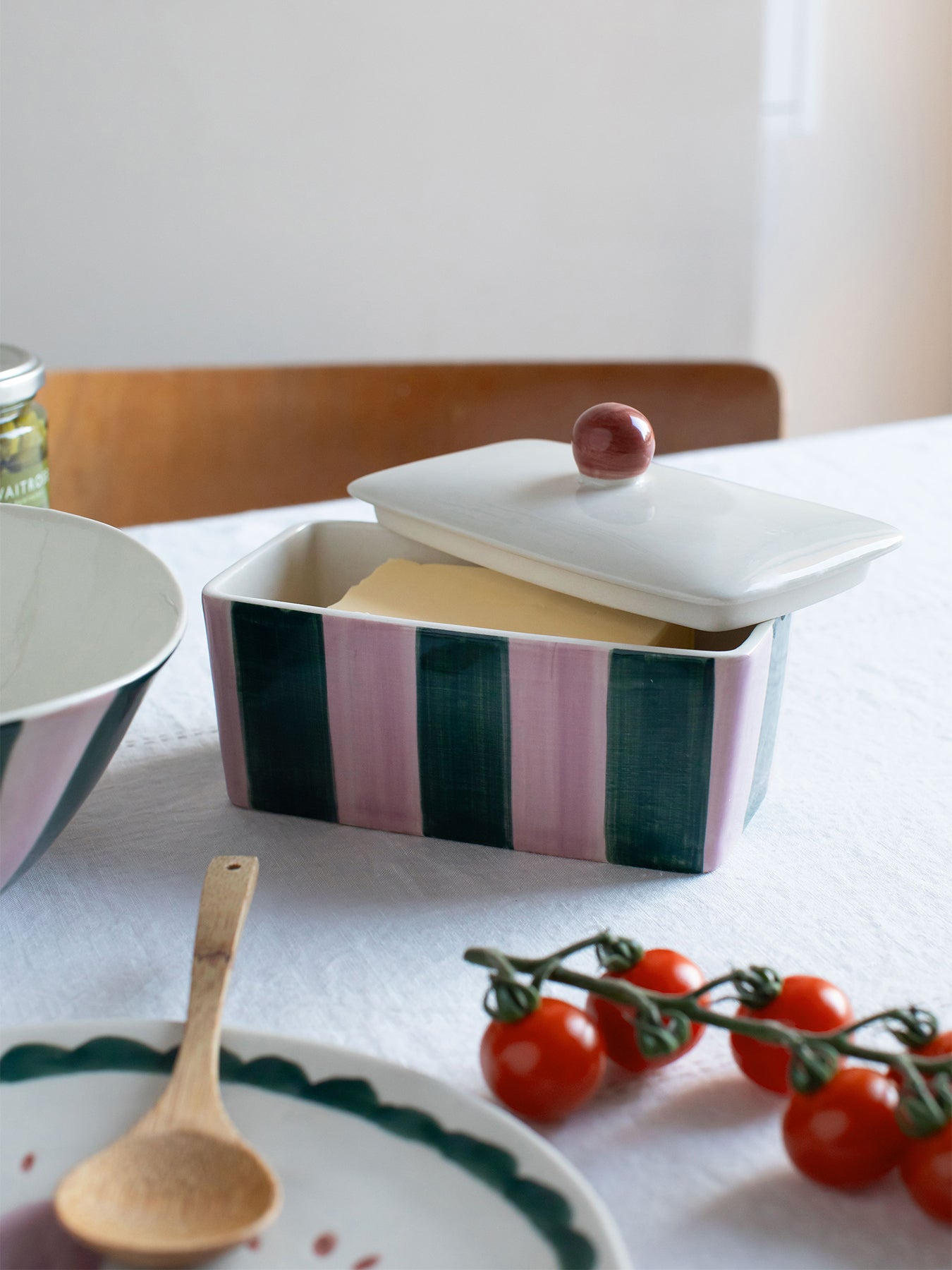 Stripe Butter Dish Lilac & Teal