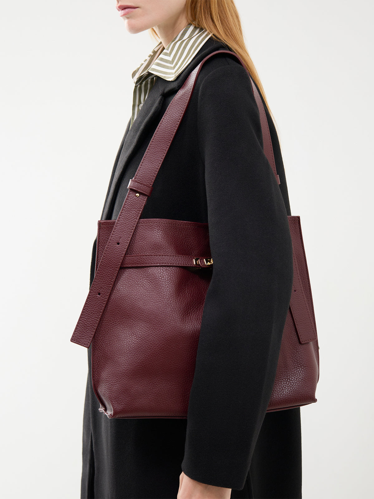 Darcie Lock Leather Shoulder Bag - Burgundy