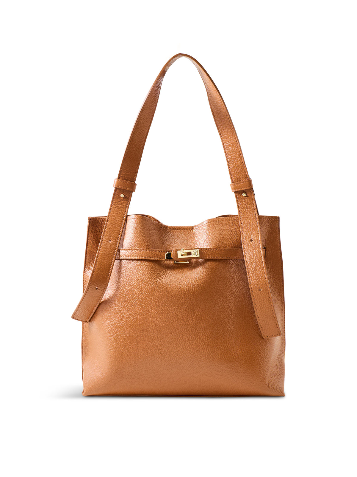 Darcie Lock Leather Shoulder Bag - Dark Tan