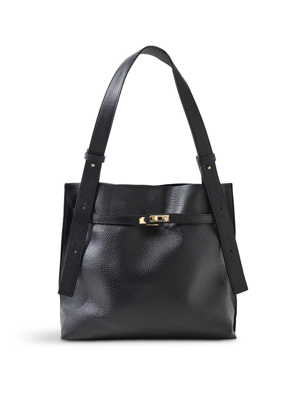 Darcie Lock Leather Shoulder Bag - Black