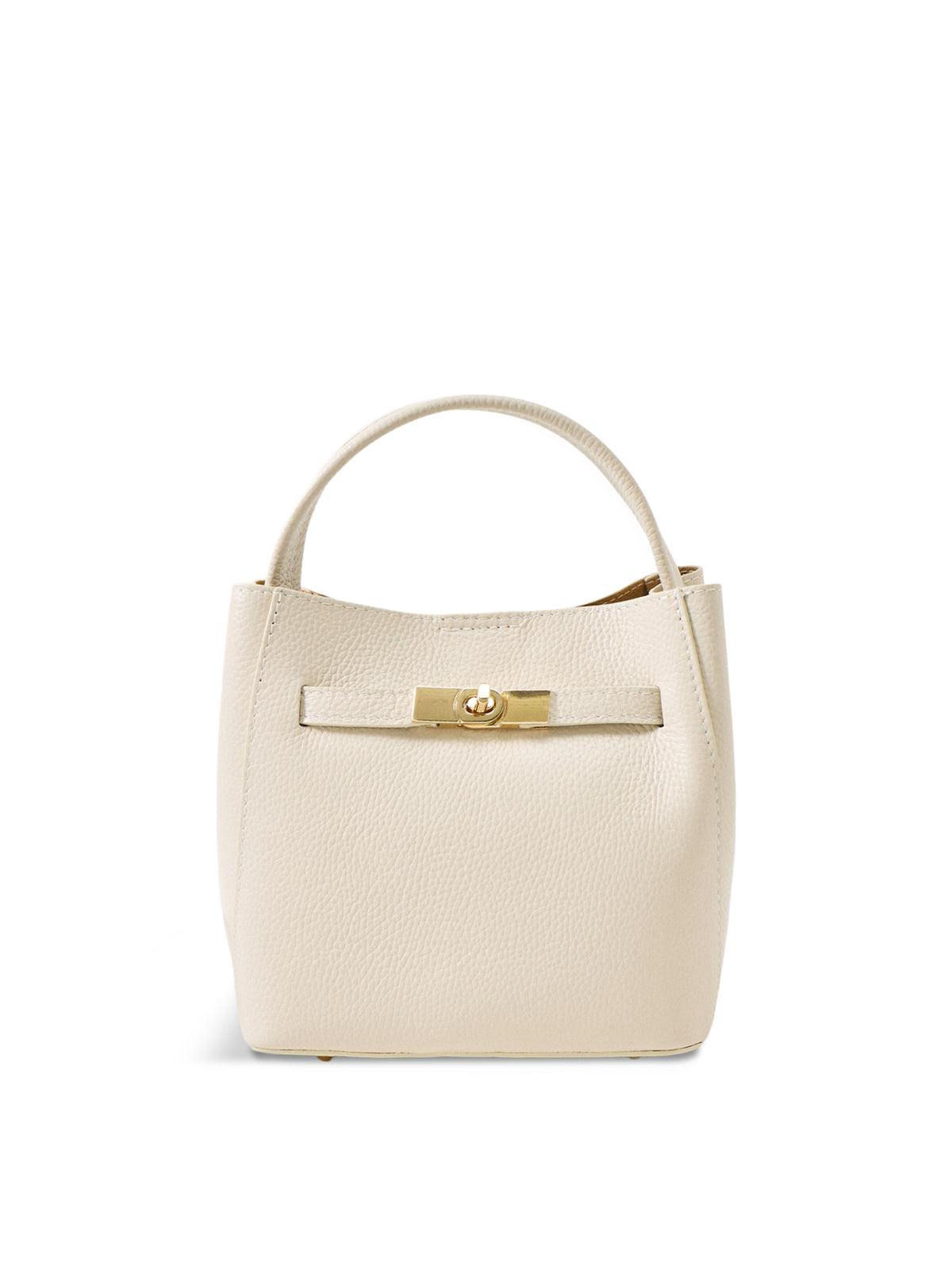 Wonder Golden Lock Leather Bucket Bag - Cream