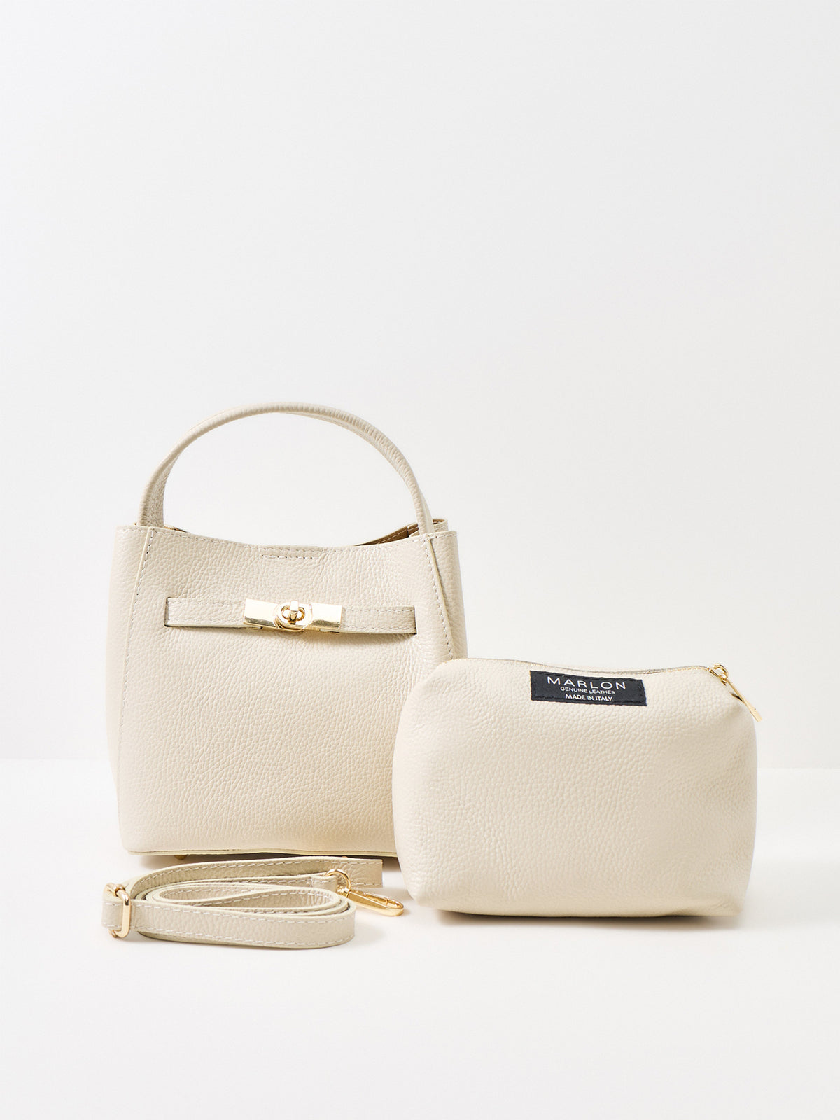 Wonder Golden Lock Leather Bucket Bag - Cream