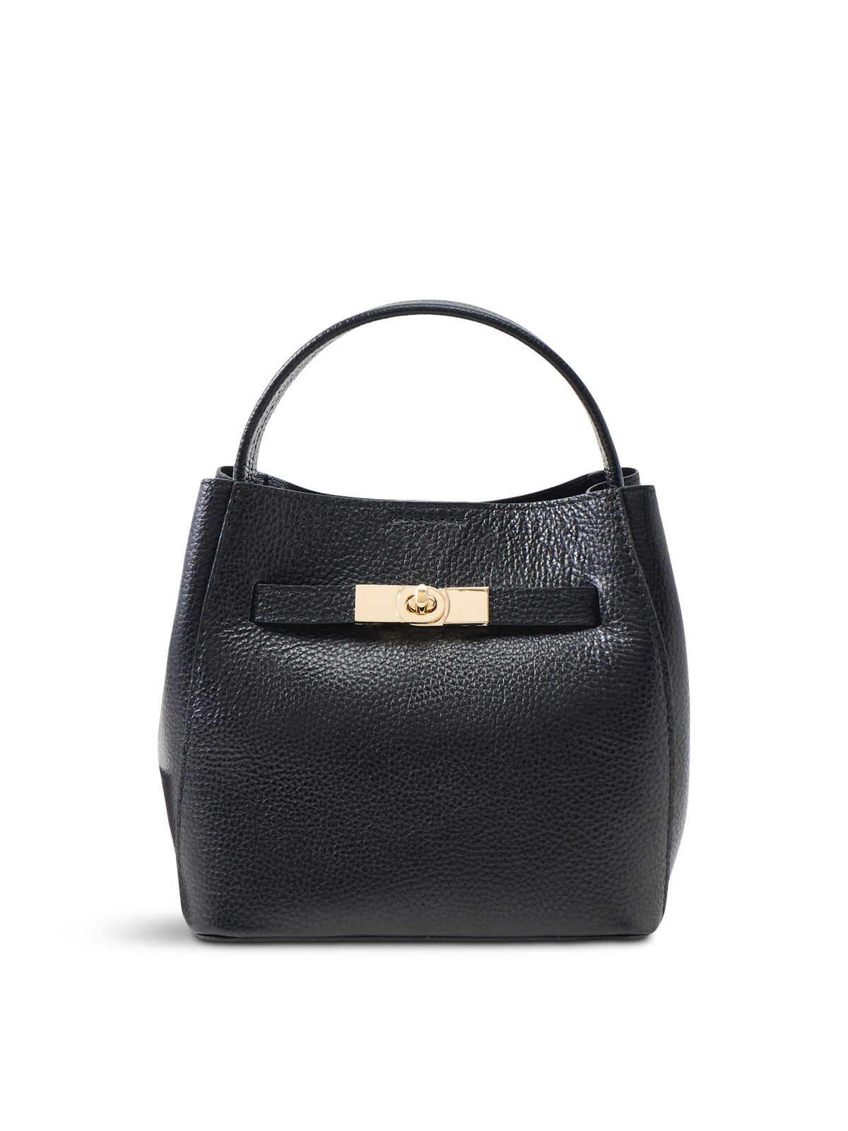 Wonder Golden Lock Leather Bucket Bag - Black