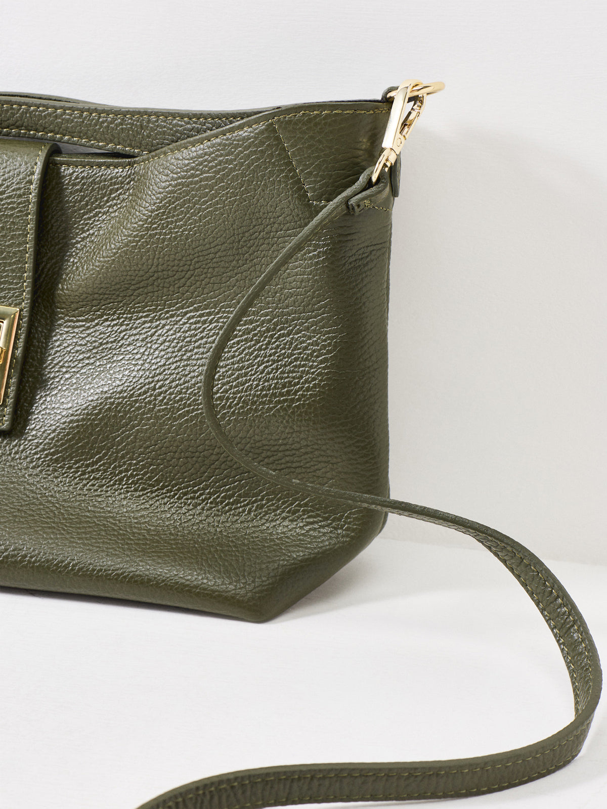 Clarity Medium Leather Shoulder Bag - Army Green