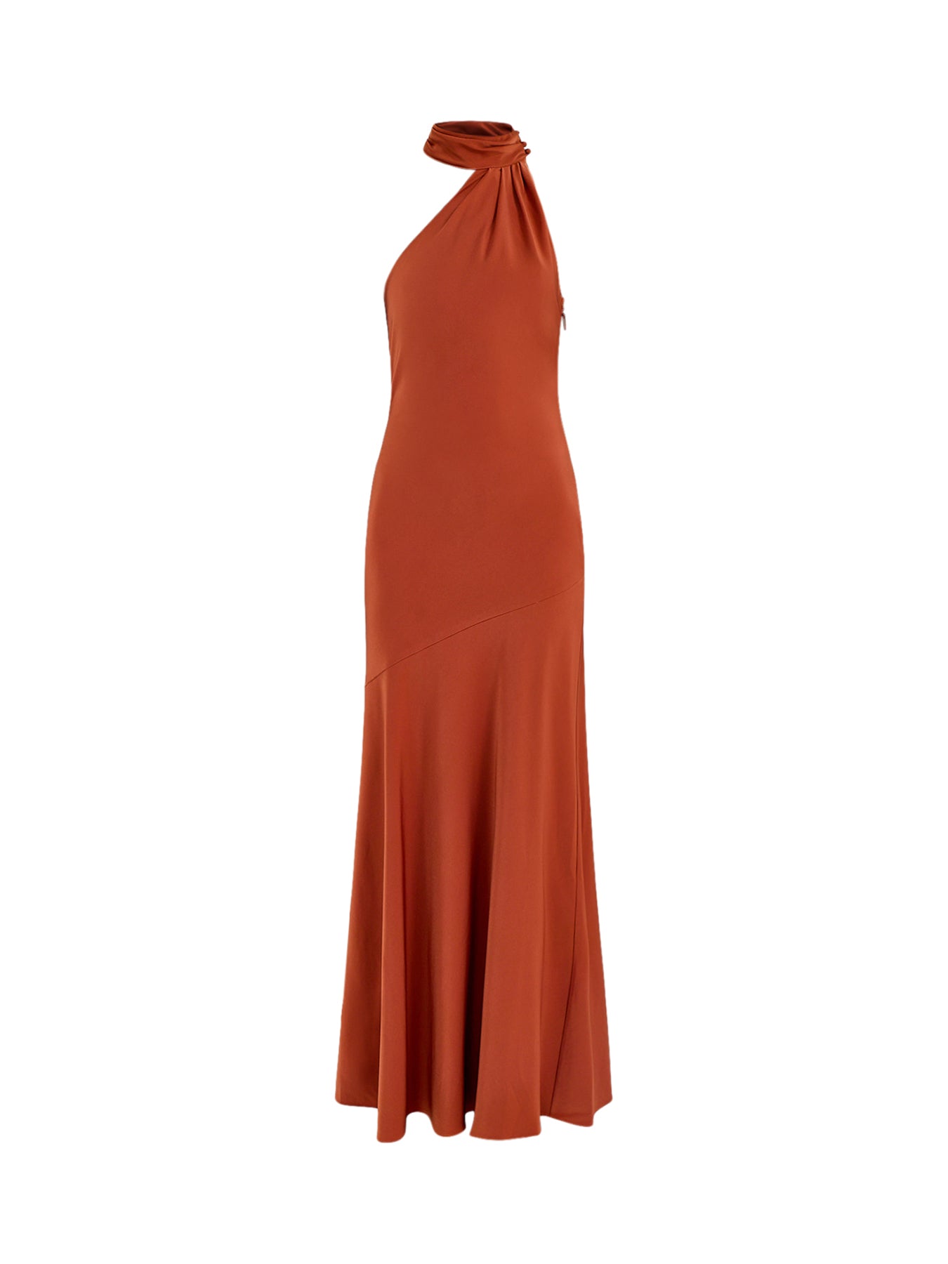 Cara Satin High-Neck Maxi Dress Rust