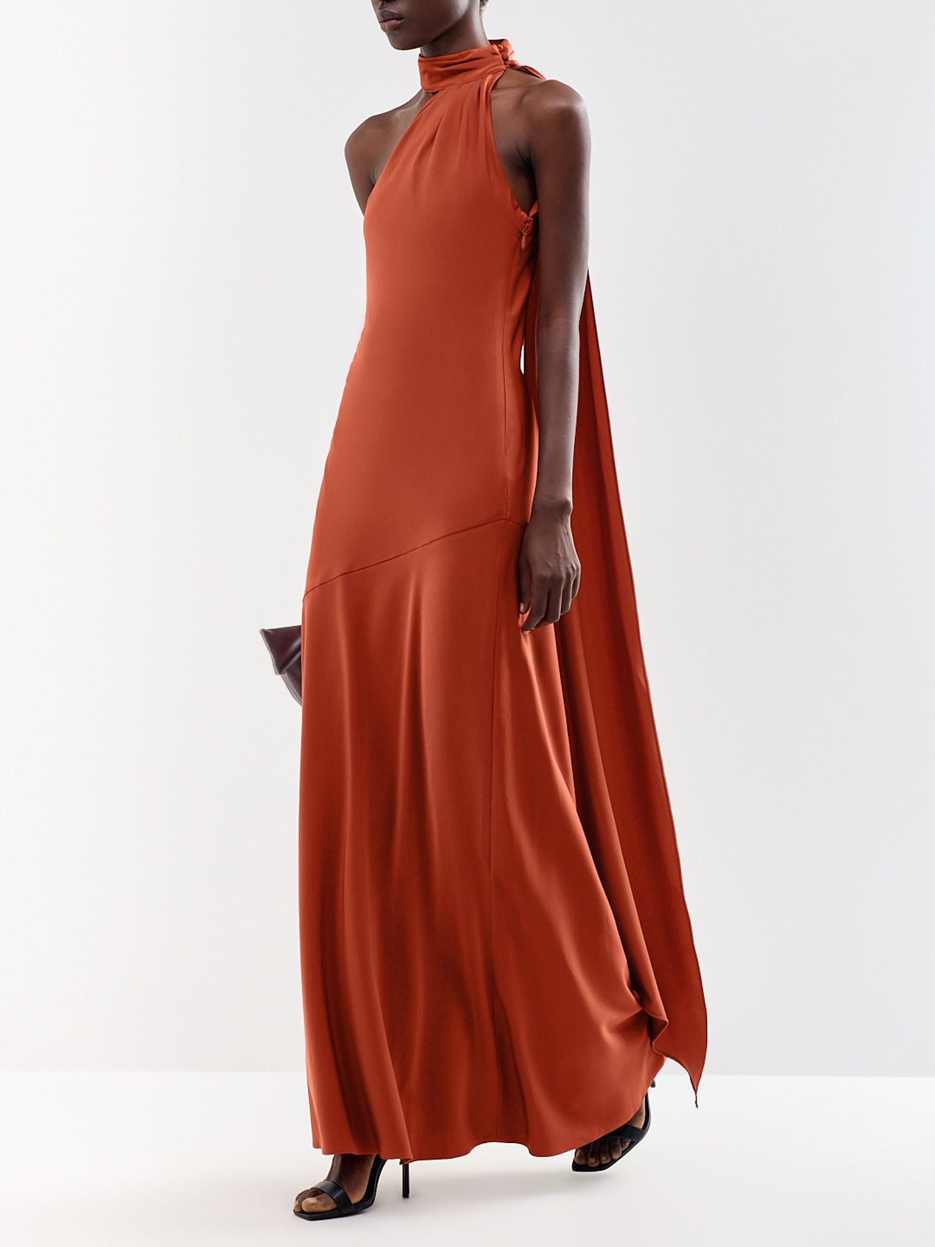 Cara Satin High-Neck Maxi Dress Rust