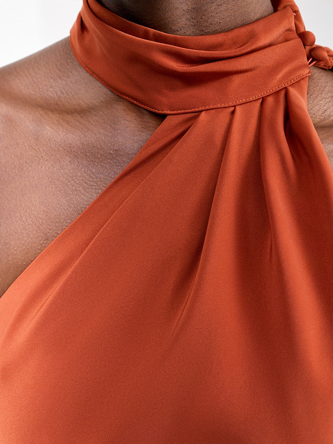 Cara Satin High-Neck Maxi Dress Rust