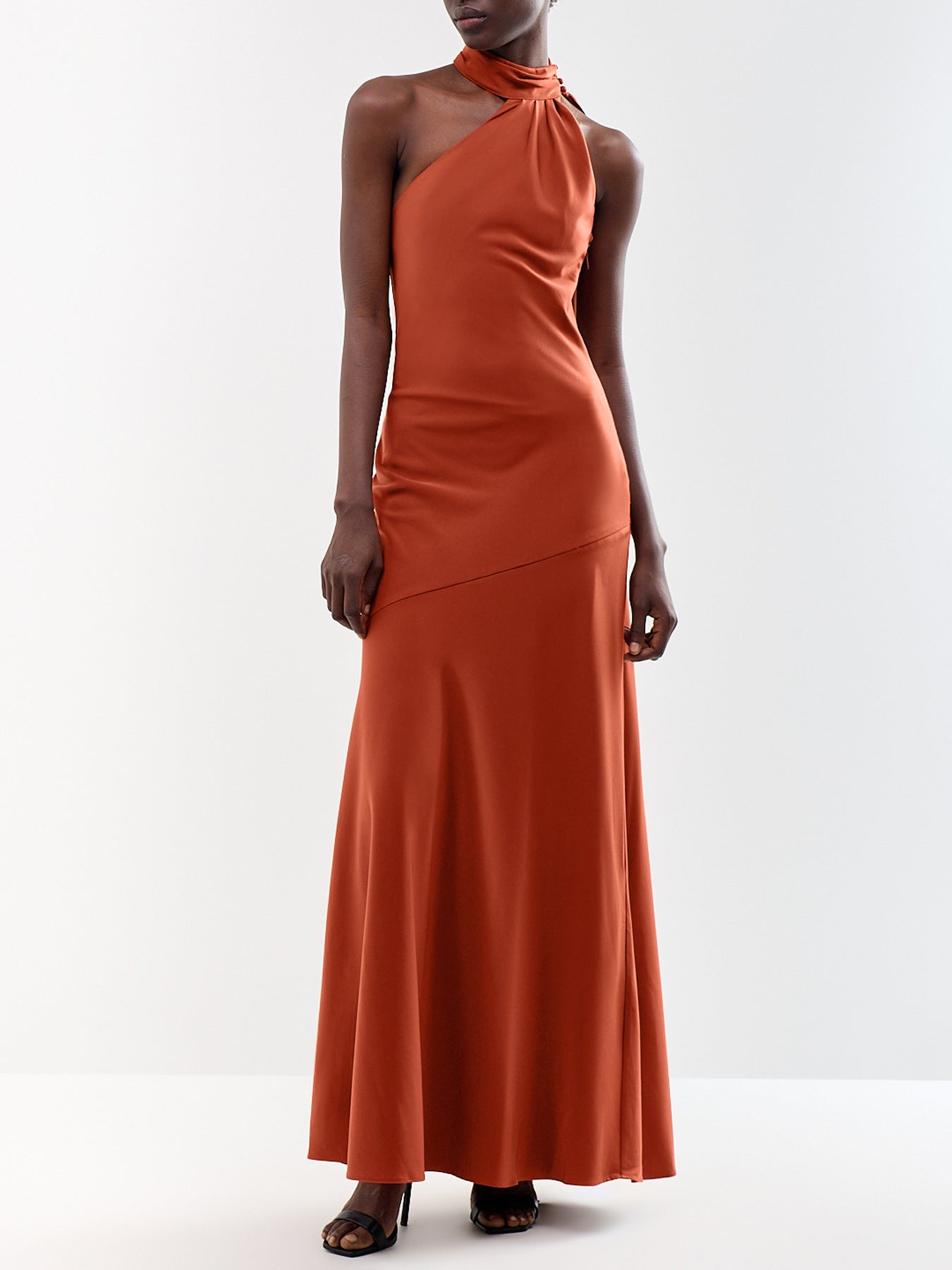 Cara Satin High-Neck Maxi Dress Rust