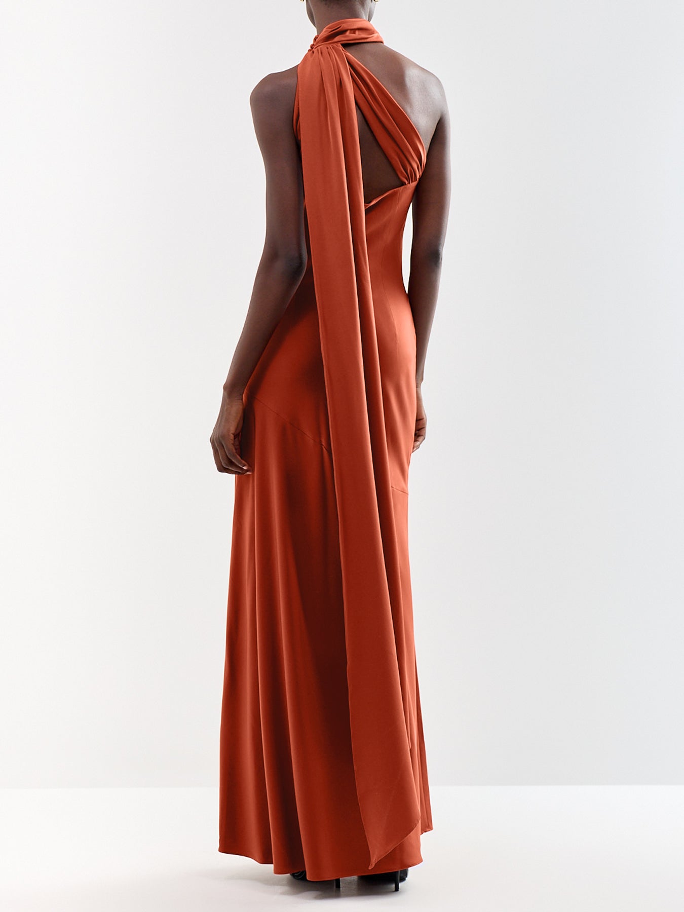 Cara Satin High-Neck Maxi Dress Rust