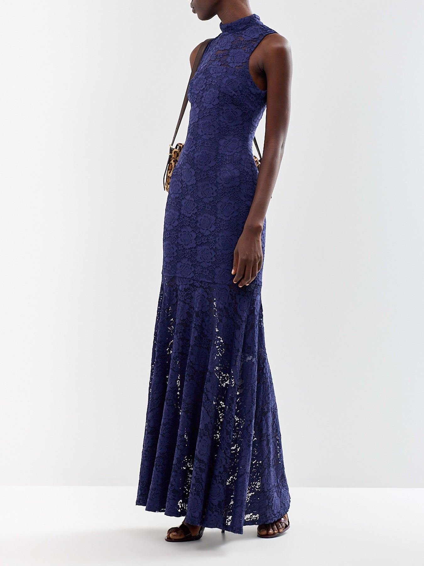 Esalyn Lace High-Neck Maxi Dress Navy