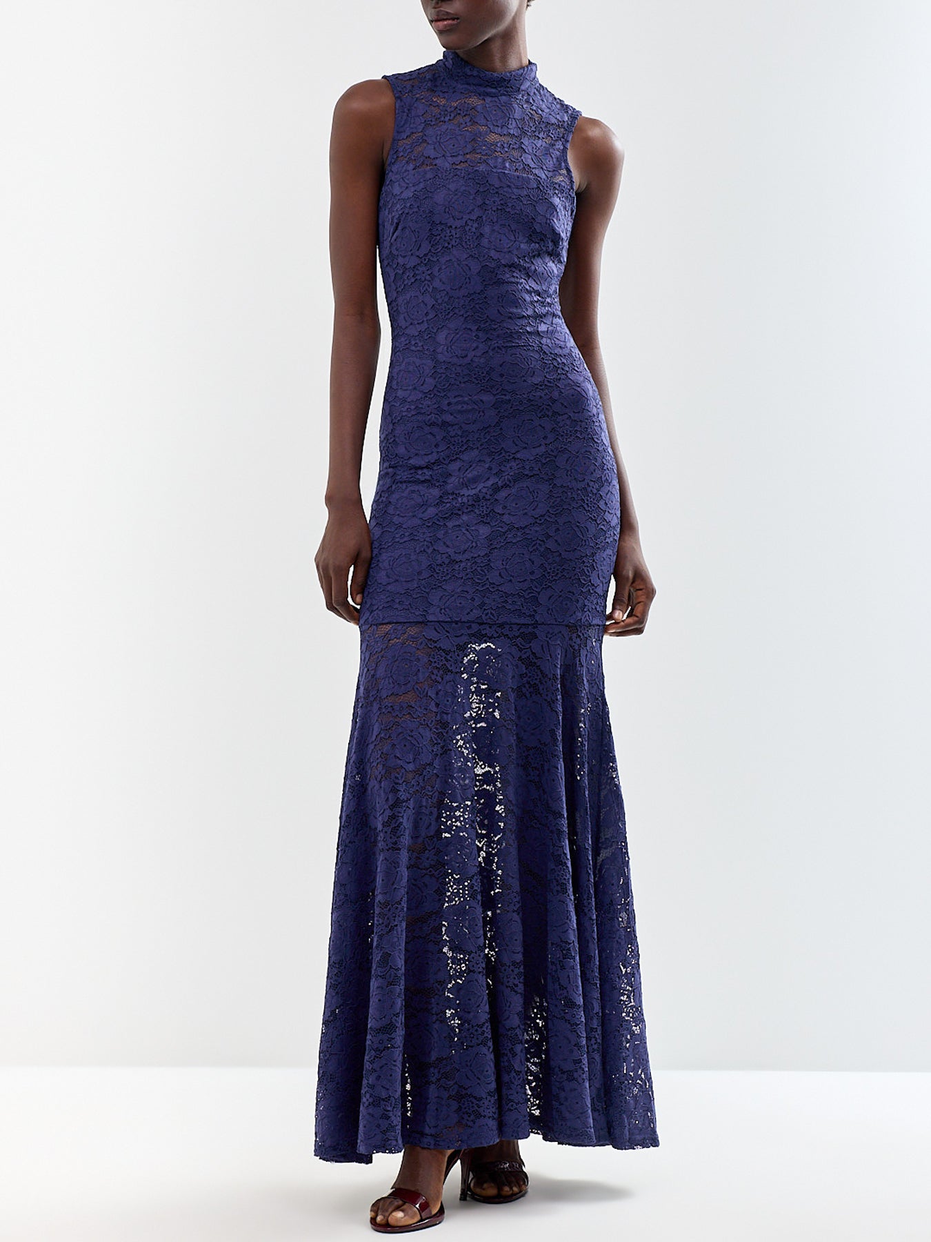 Esalyn Lace High-Neck Maxi Dress Navy