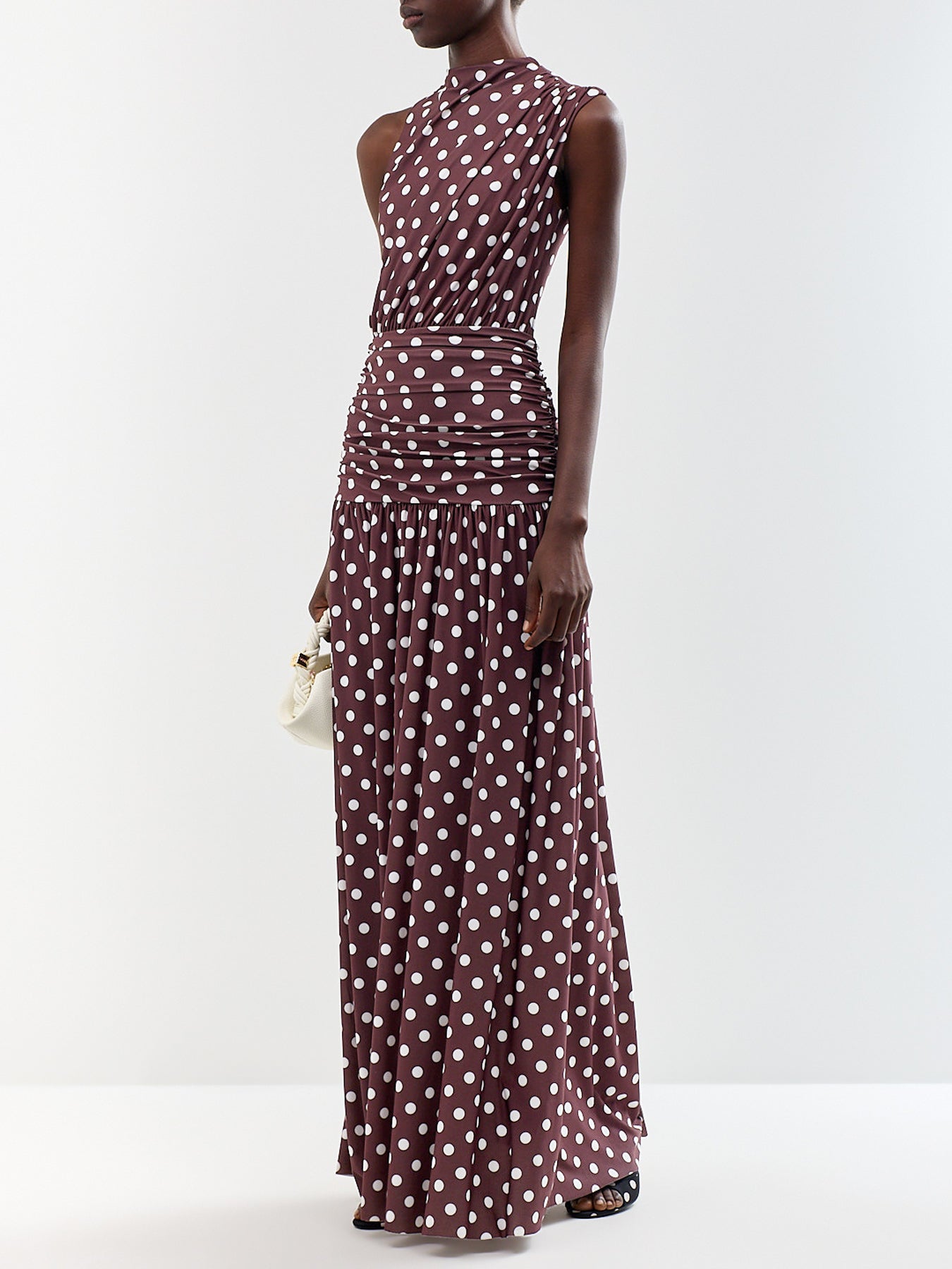 Kelis Polka-Dot High-Neck Maxi Dress Brown