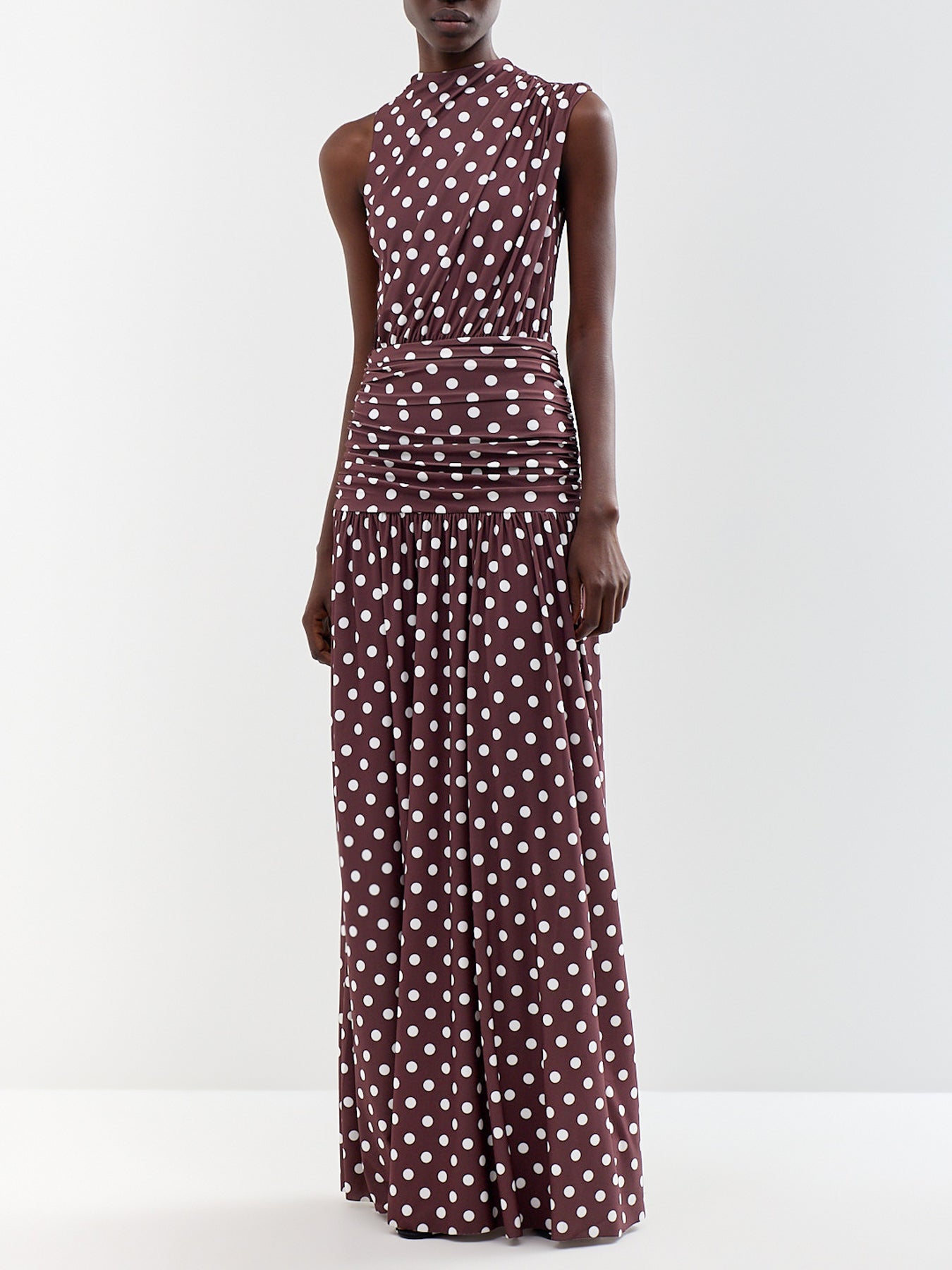 Kelis Polka-Dot High-Neck Maxi Dress Brown