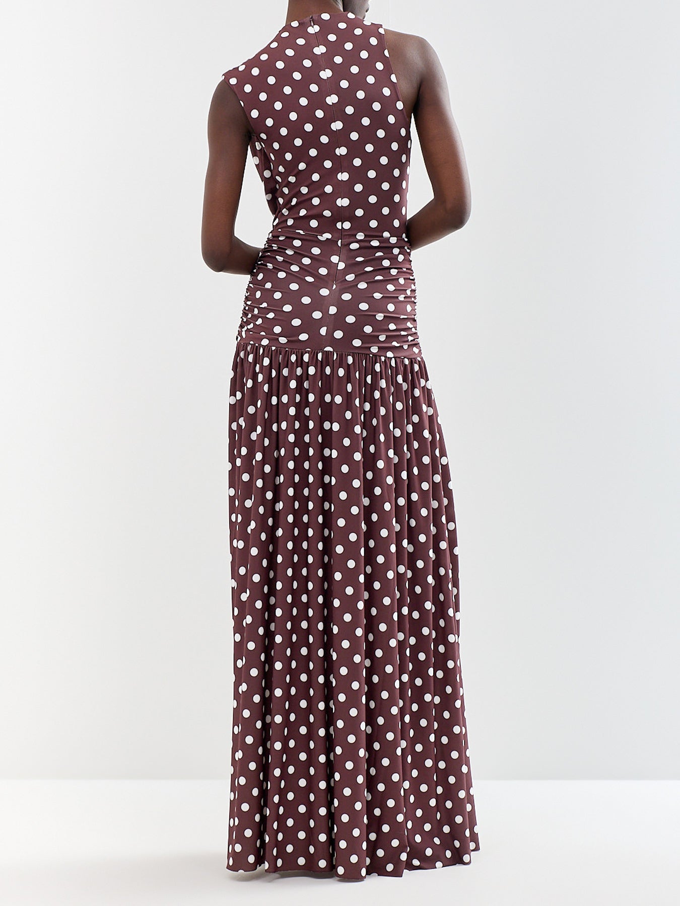 Kelis Polka-Dot High-Neck Maxi Dress Brown