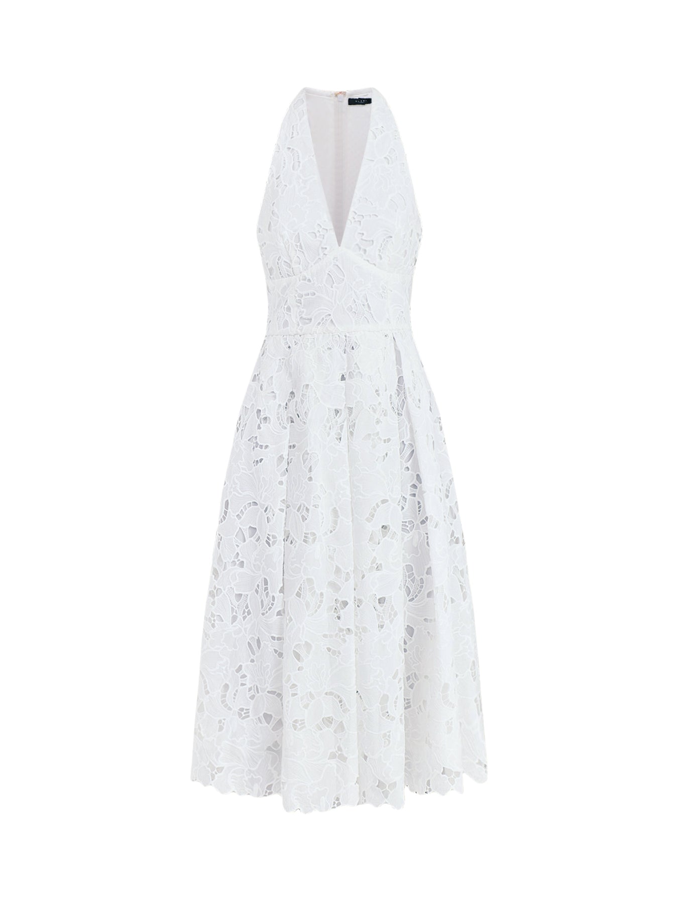 Maribel Lace Plunge-Neck Midi Dress White
