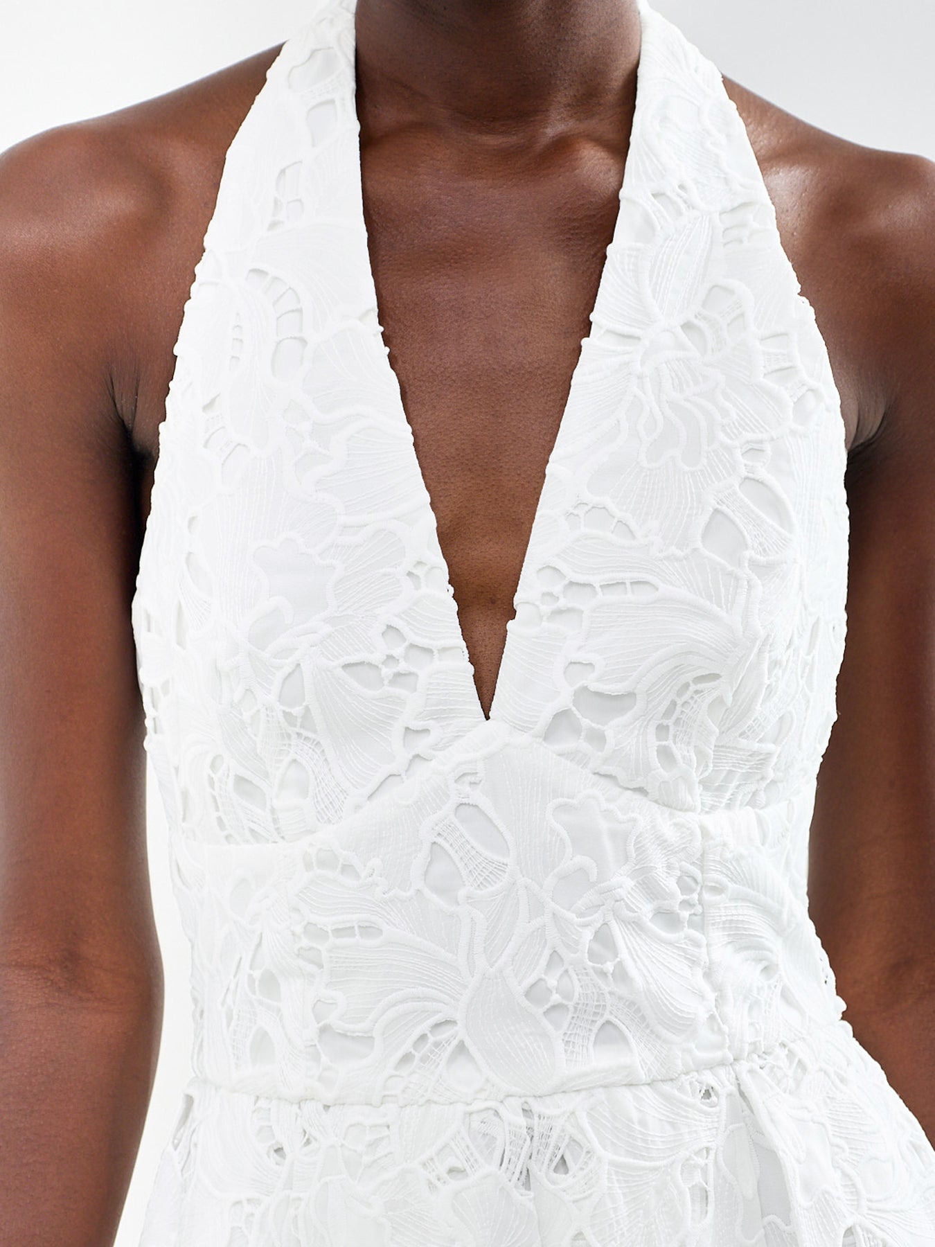Maribel Lace Plunge-Neck Midi Dress White