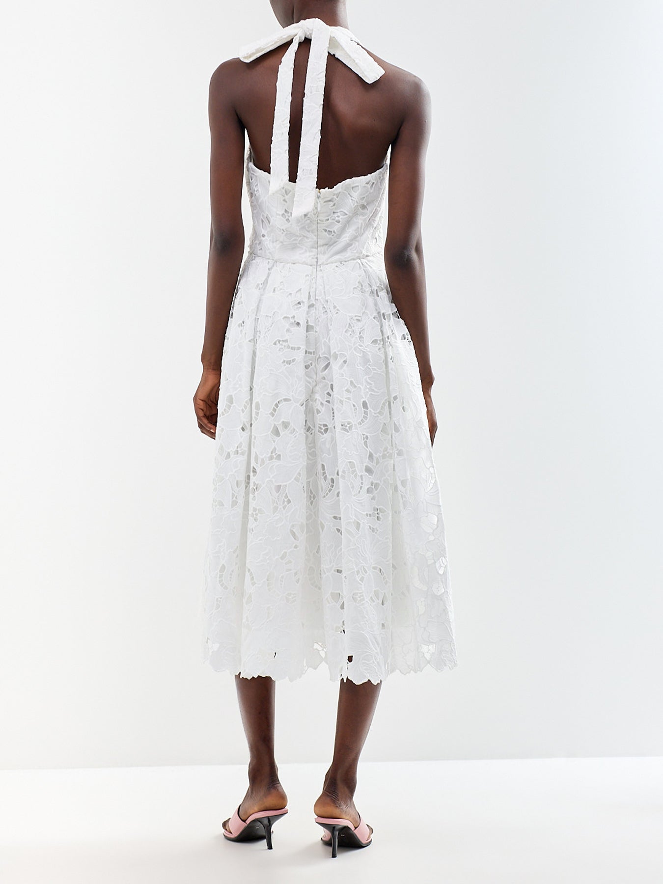 Maribel Lace Plunge-Neck Midi Dress White