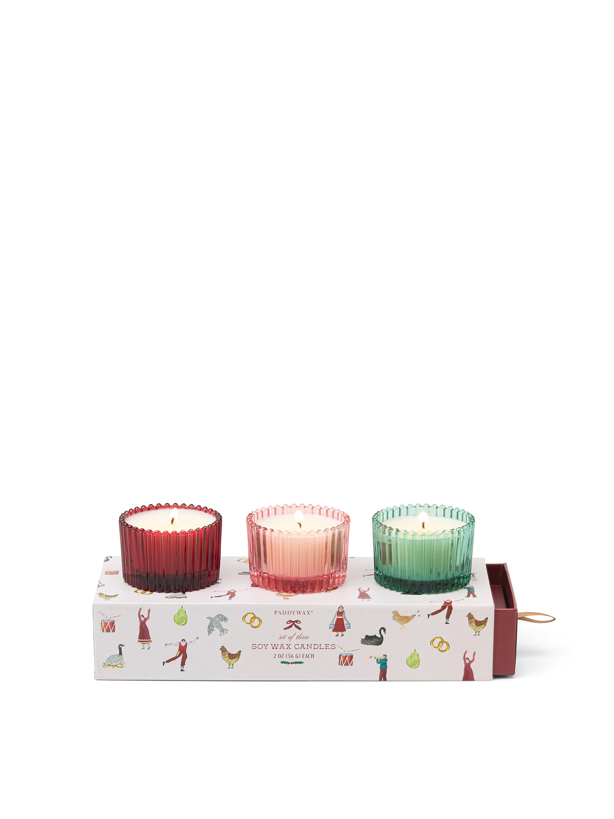 Christmas Ribbed Glass Candle Gift Set 3 x 56g