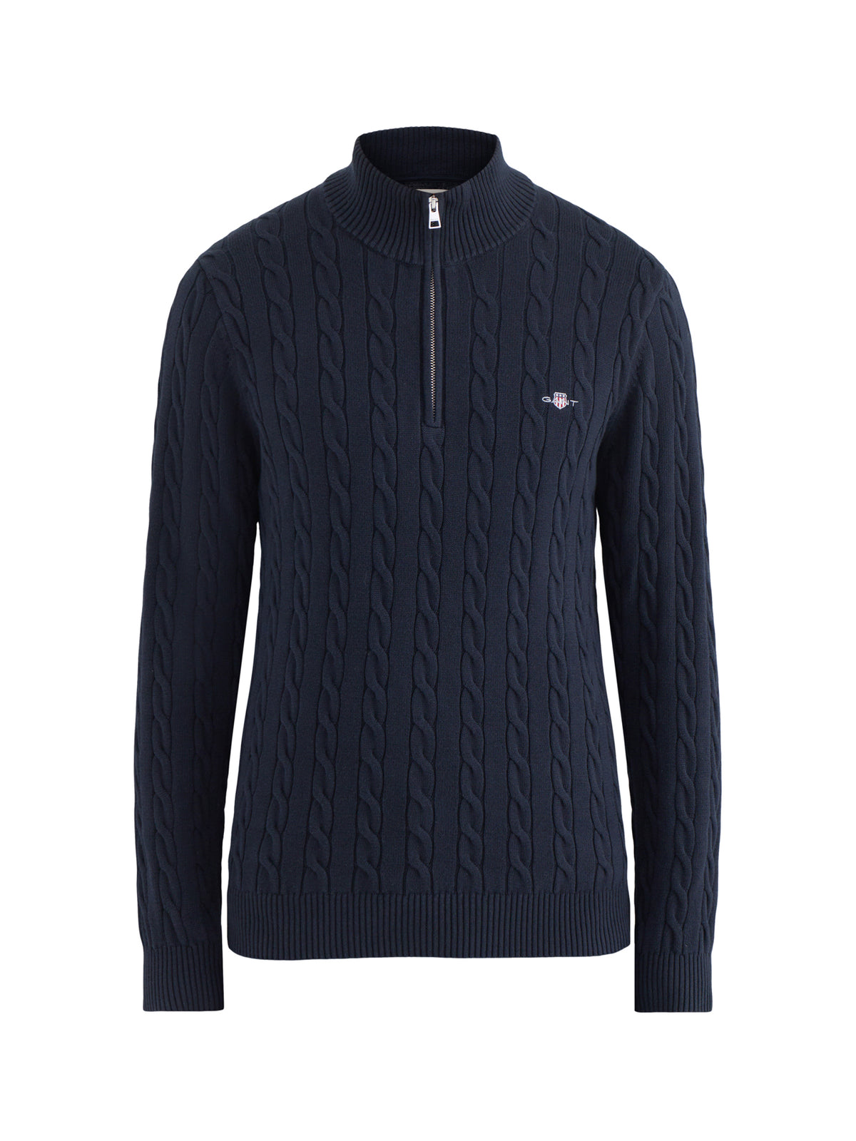 Organic Cotton Blend Cable Knit Half-Zip Jumper - Evening Blue