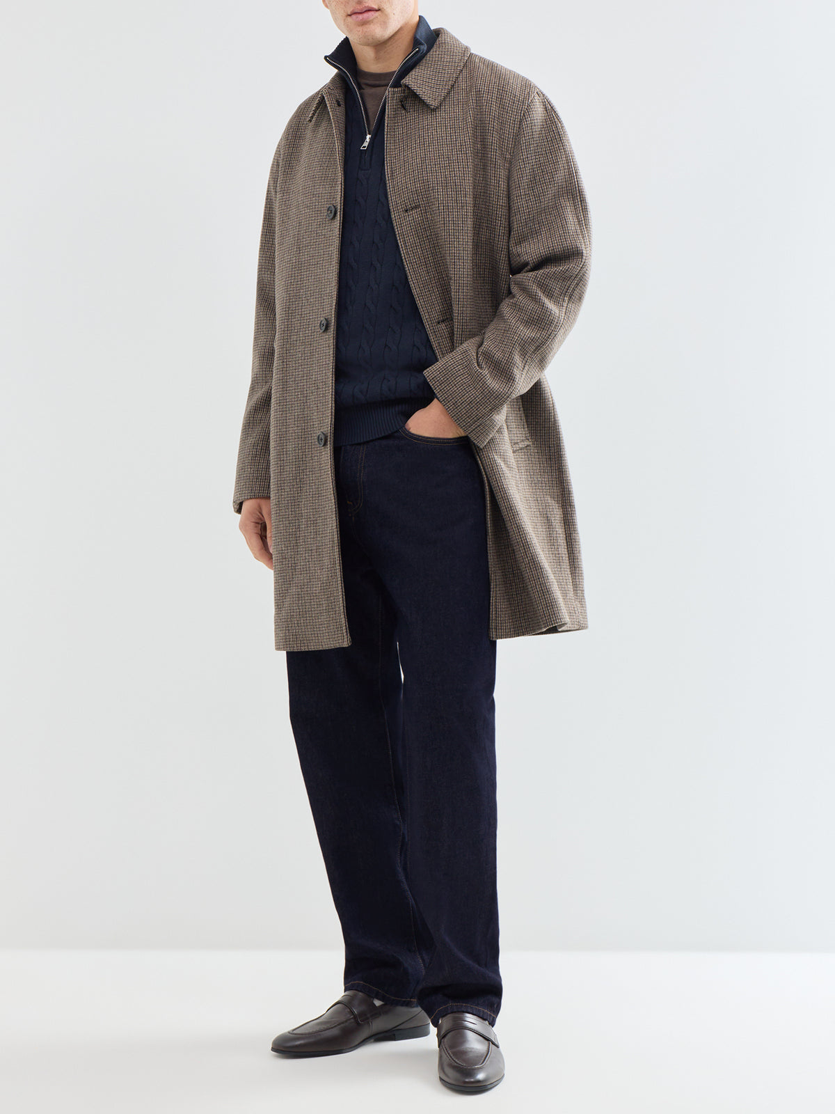 Organic Cotton Blend Cable Knit Half-Zip Jumper - Evening Blue