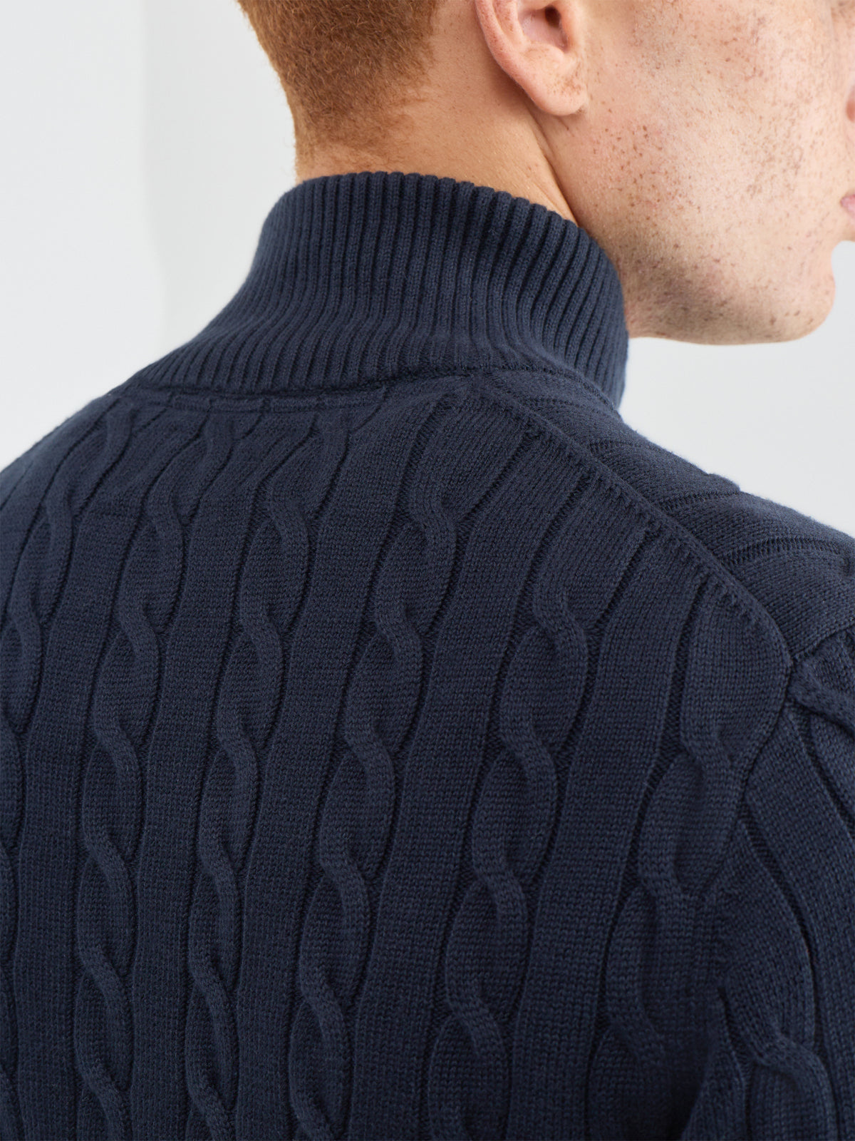 Organic Cotton Blend Cable Knit Half-Zip Jumper - Evening Blue