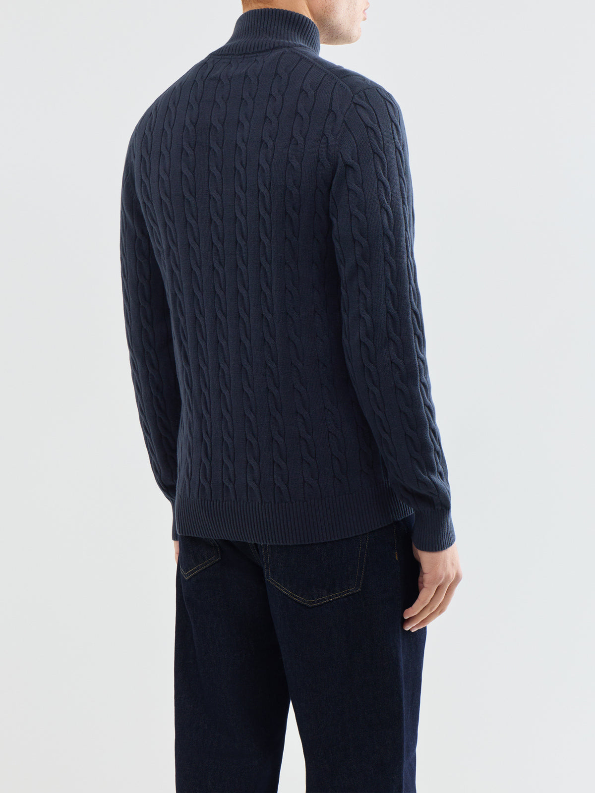 Organic Cotton Blend Cable Knit Half-Zip Jumper - Evening Blue