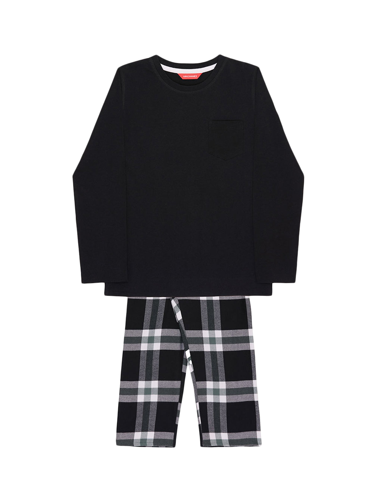 Black Knit Top & Checks Pyjama Set