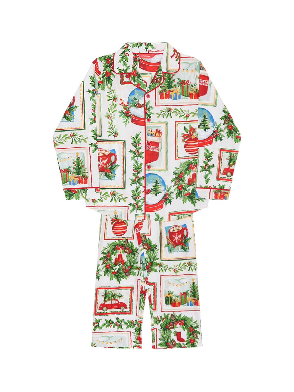 Red Christmas Postcard Print Pyjama Set