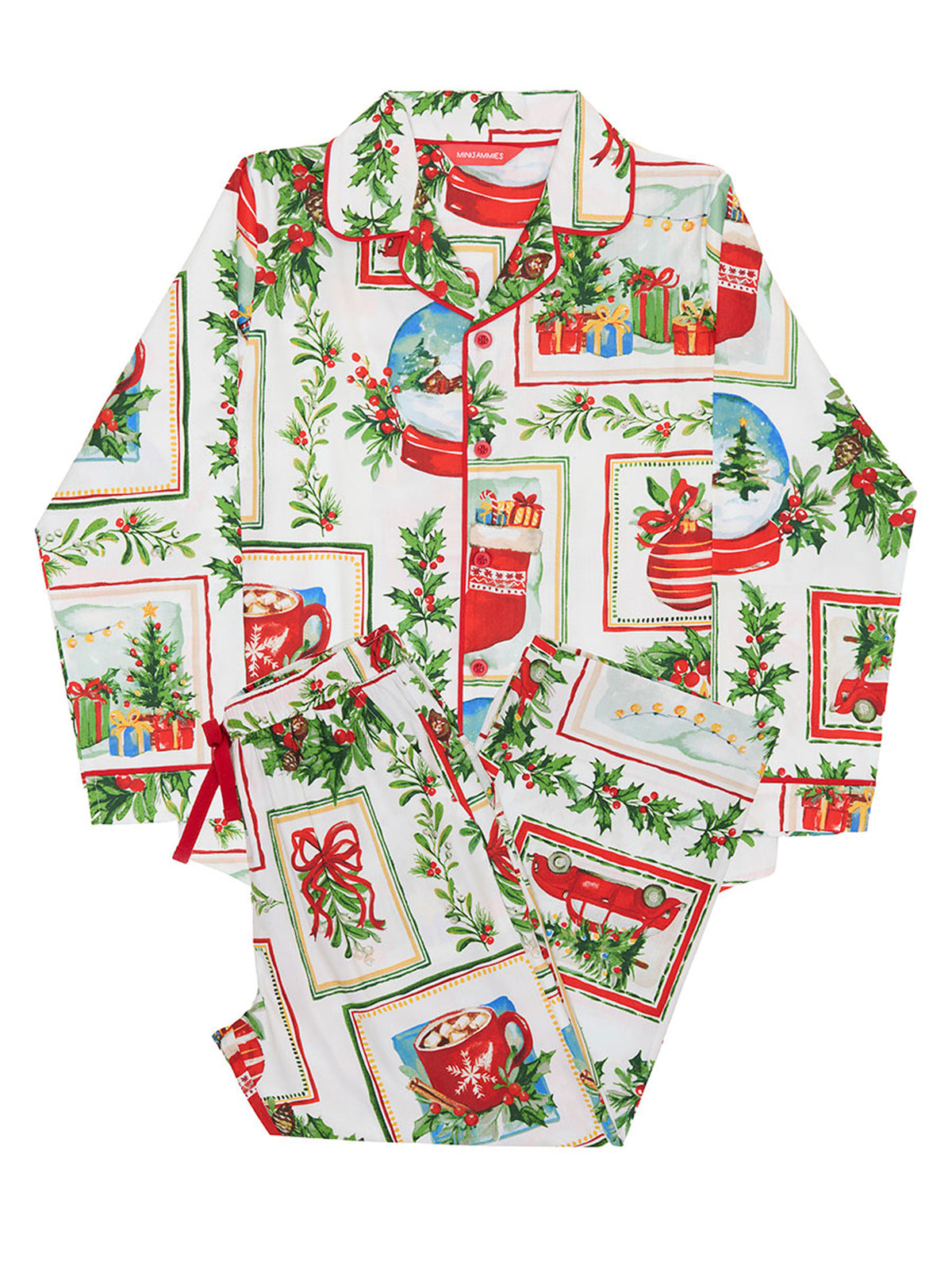 Red Christmas Postcard Print Pyjama Set