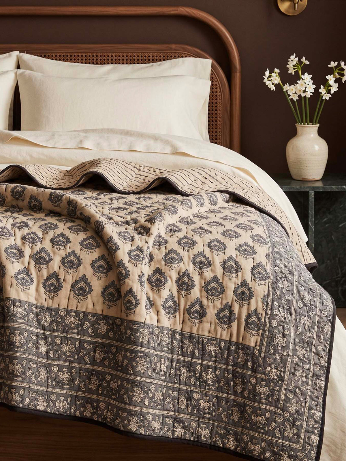 Peta Kantha Cotton Bedspread