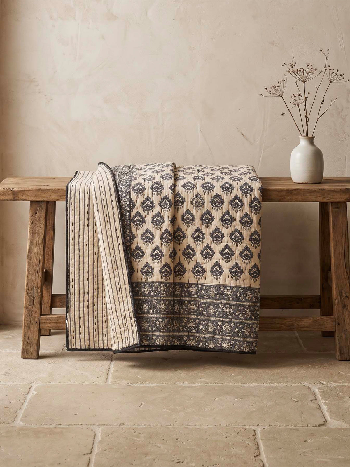 Peta Kantha Cotton Bedspread