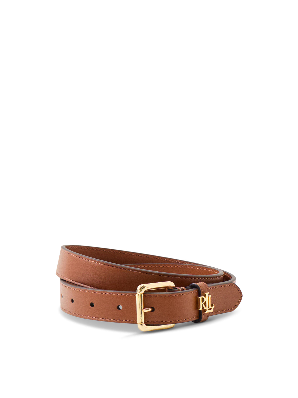 Calf Leather Logo Keeper Skinny Belt 2.5cm - Tan