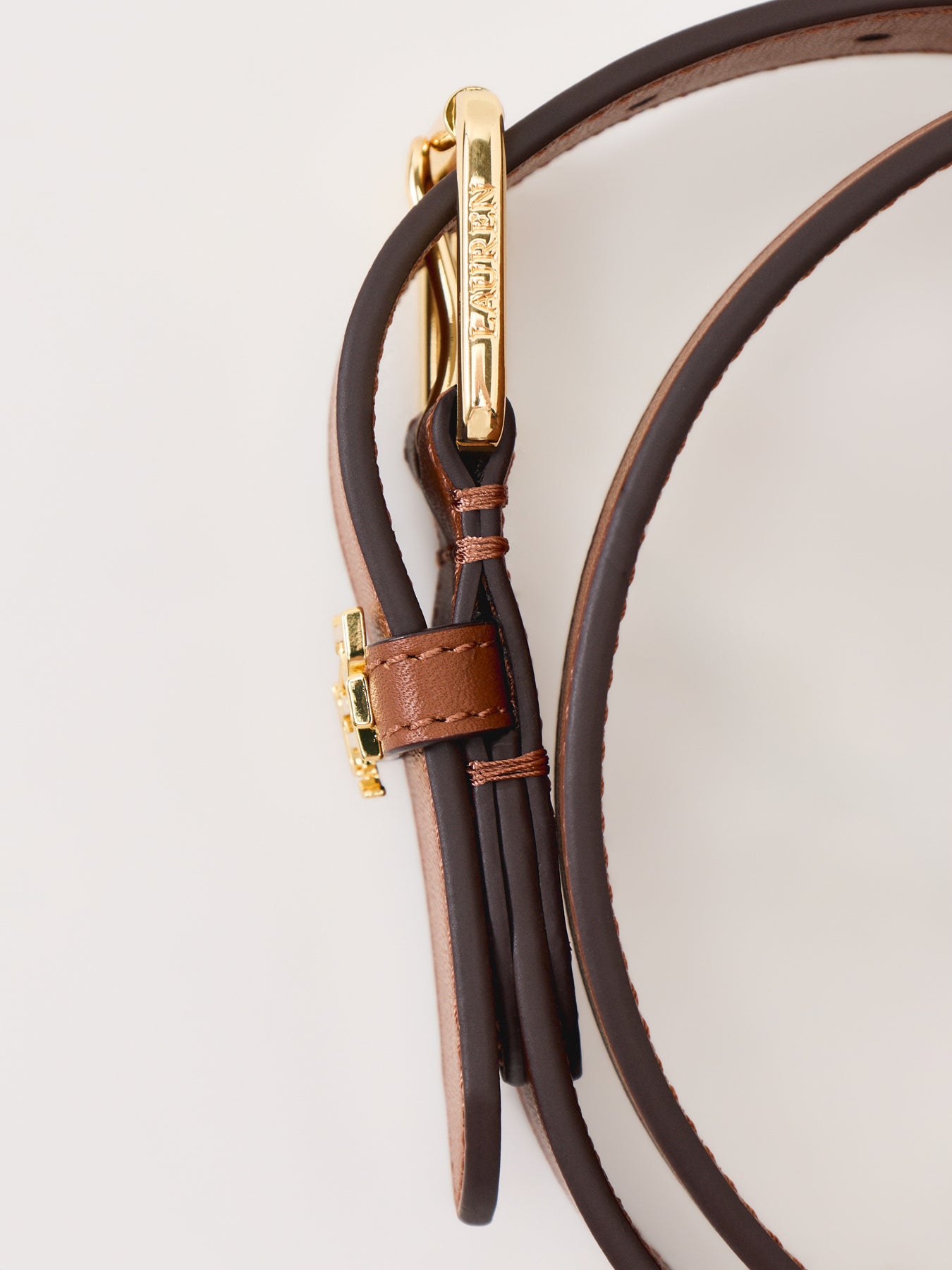 Calf Leather Logo Keeper Skinny Belt 2.5cm - Tan