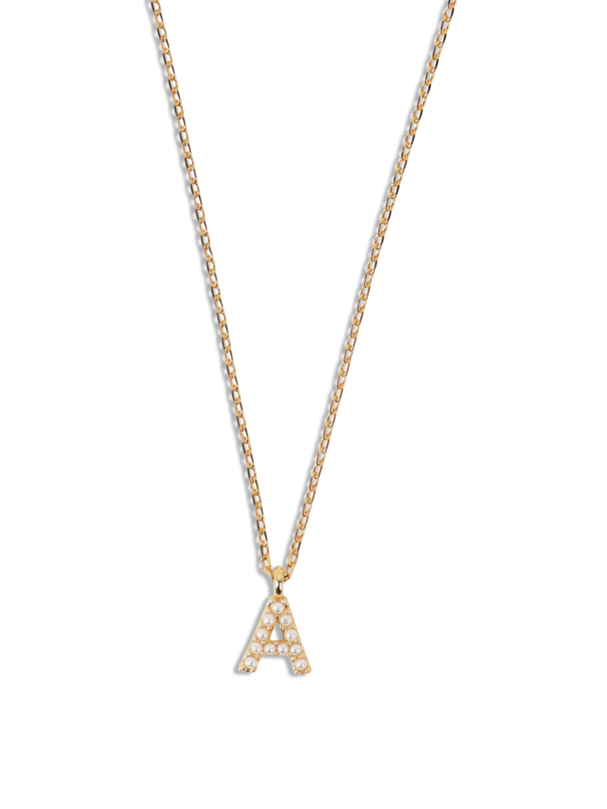 Tiny Pearl Initial A Charm Necklace in 14KT Gold-Plated Brass