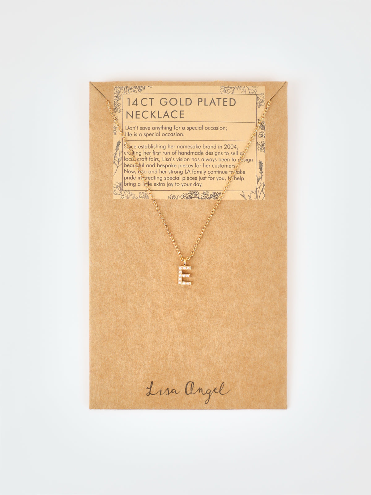 Tiny Pearl Initial E Charm Necklace in 14KT Gold-Plated Brass
